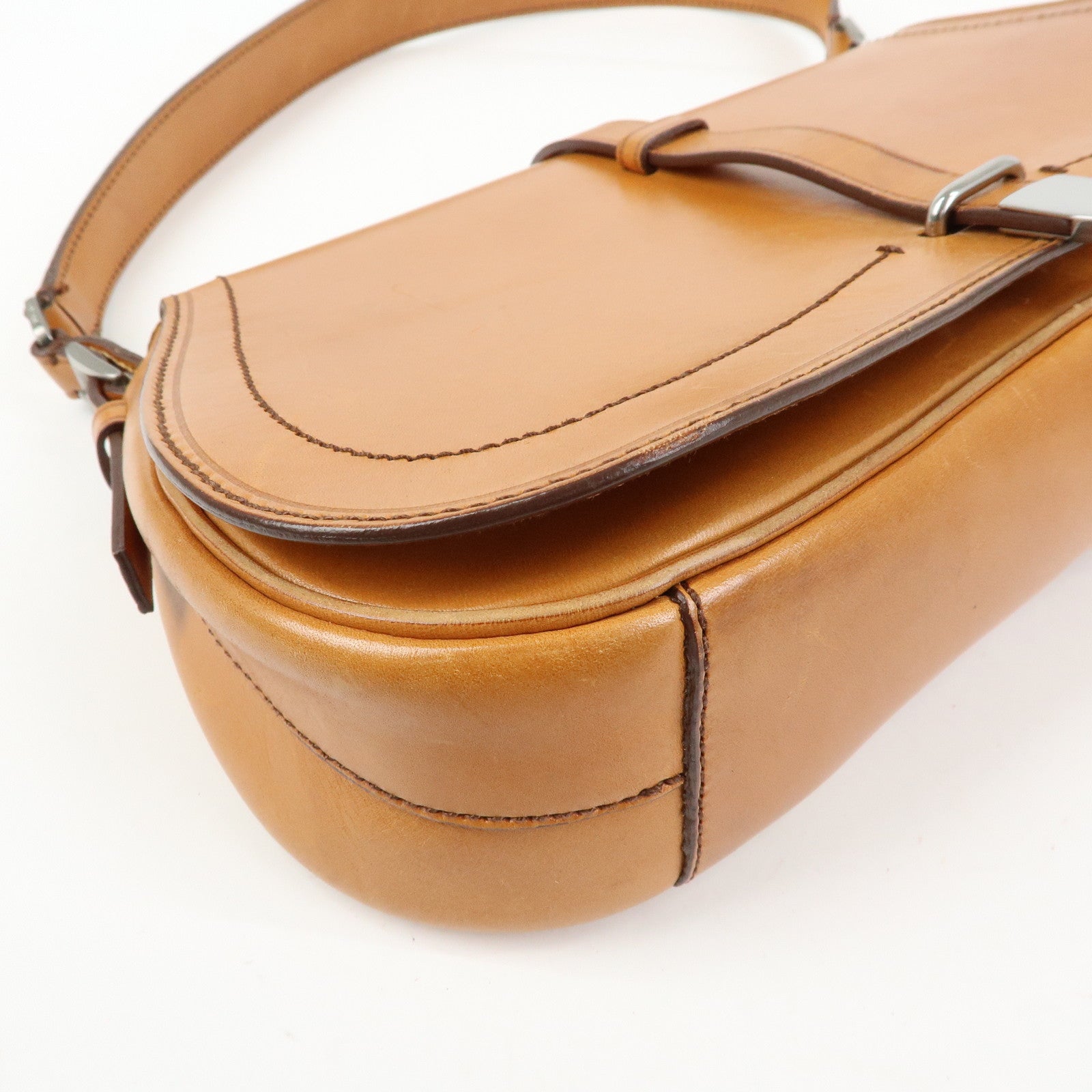 PRADA Logo Leather Shoulder Bag Hand Bag Brown