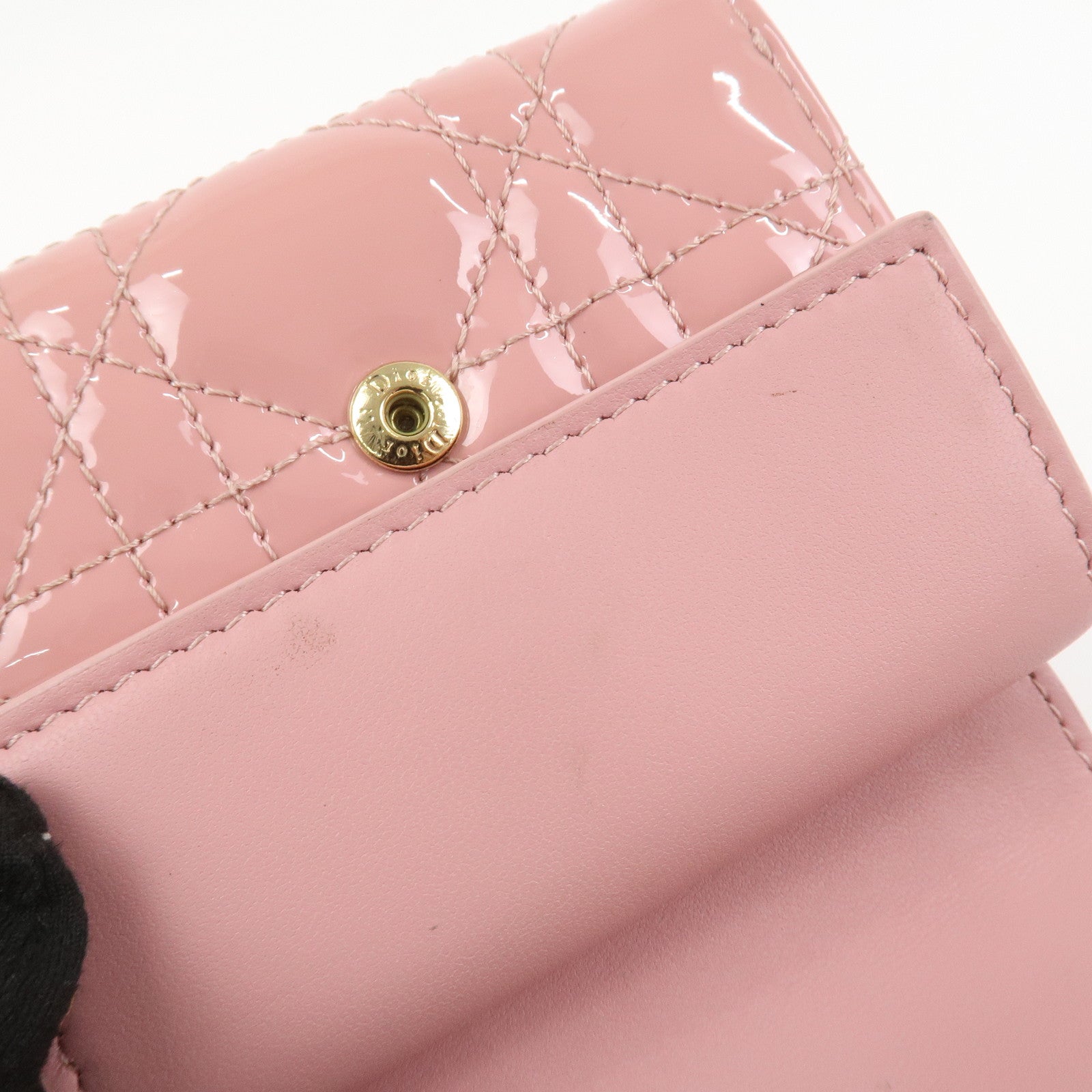 Christian Dior Canage Patent Leather Compact Wallet Pink