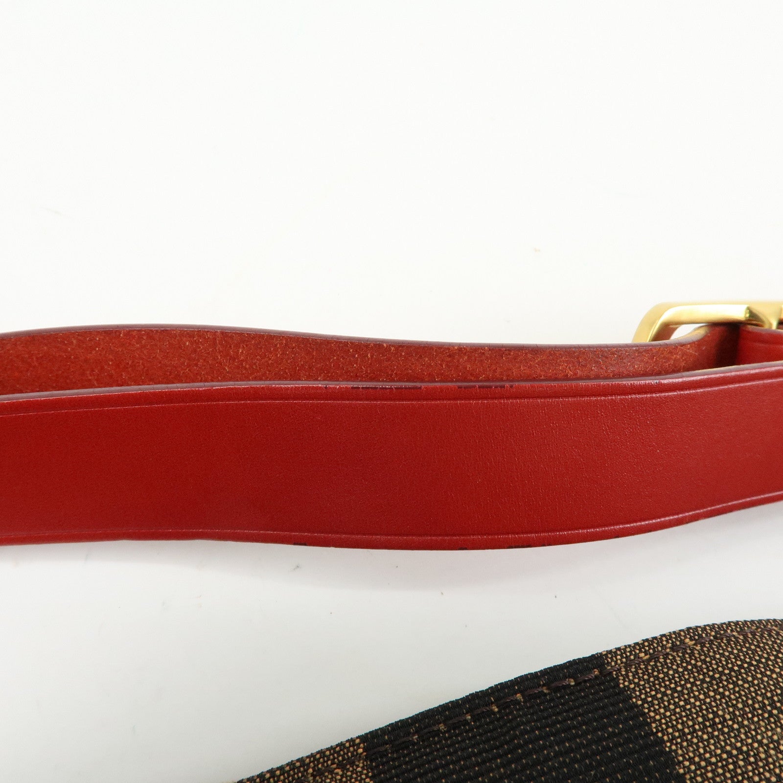 FENDI Pequin Canvas Leather Shoulder Bag Brown Red 8BR653