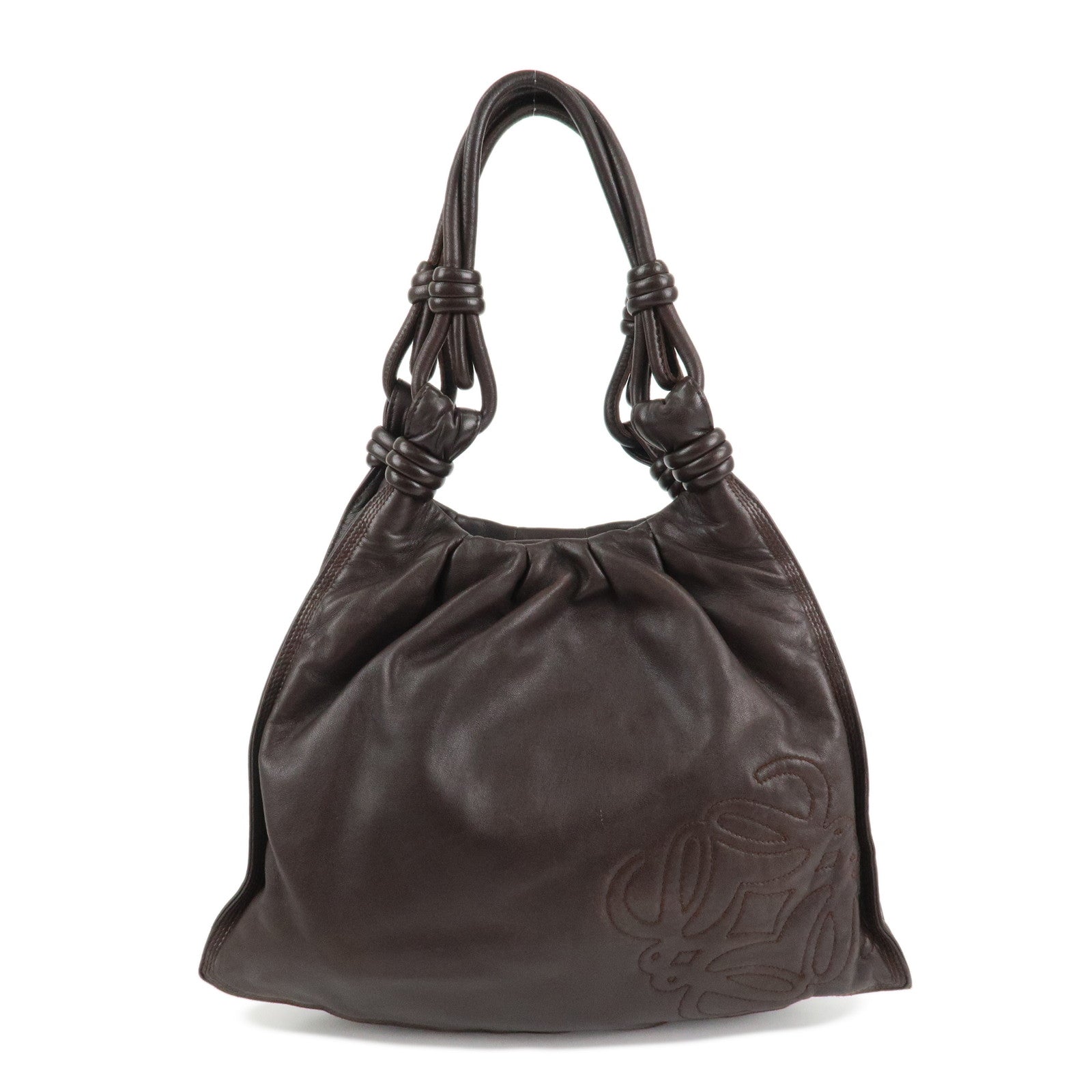 LOEWE Anagram Nappa Leather Shoulder Bag Brown Used