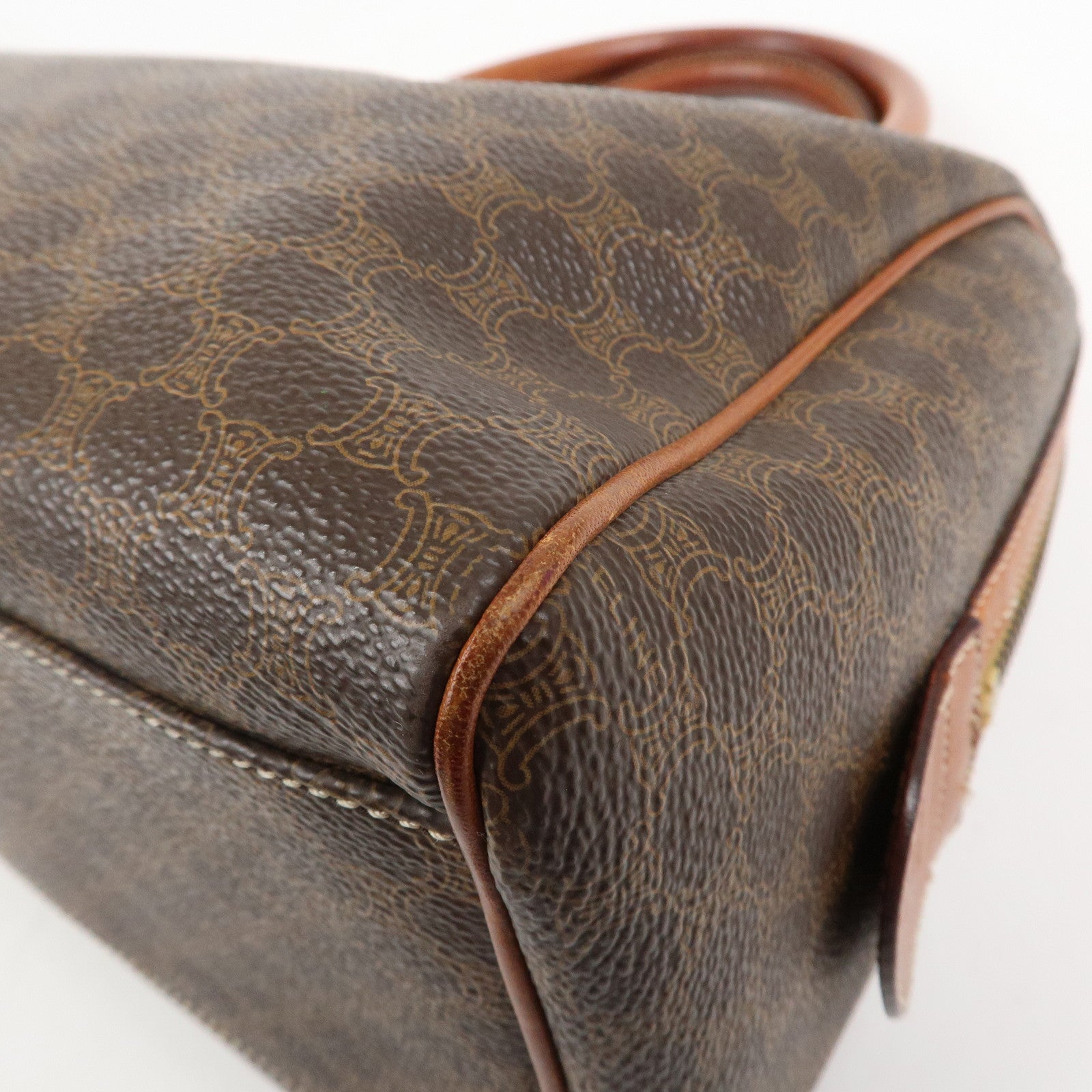 CELINE Macadam PVC Leather Boston Bag Hand Bag Brown