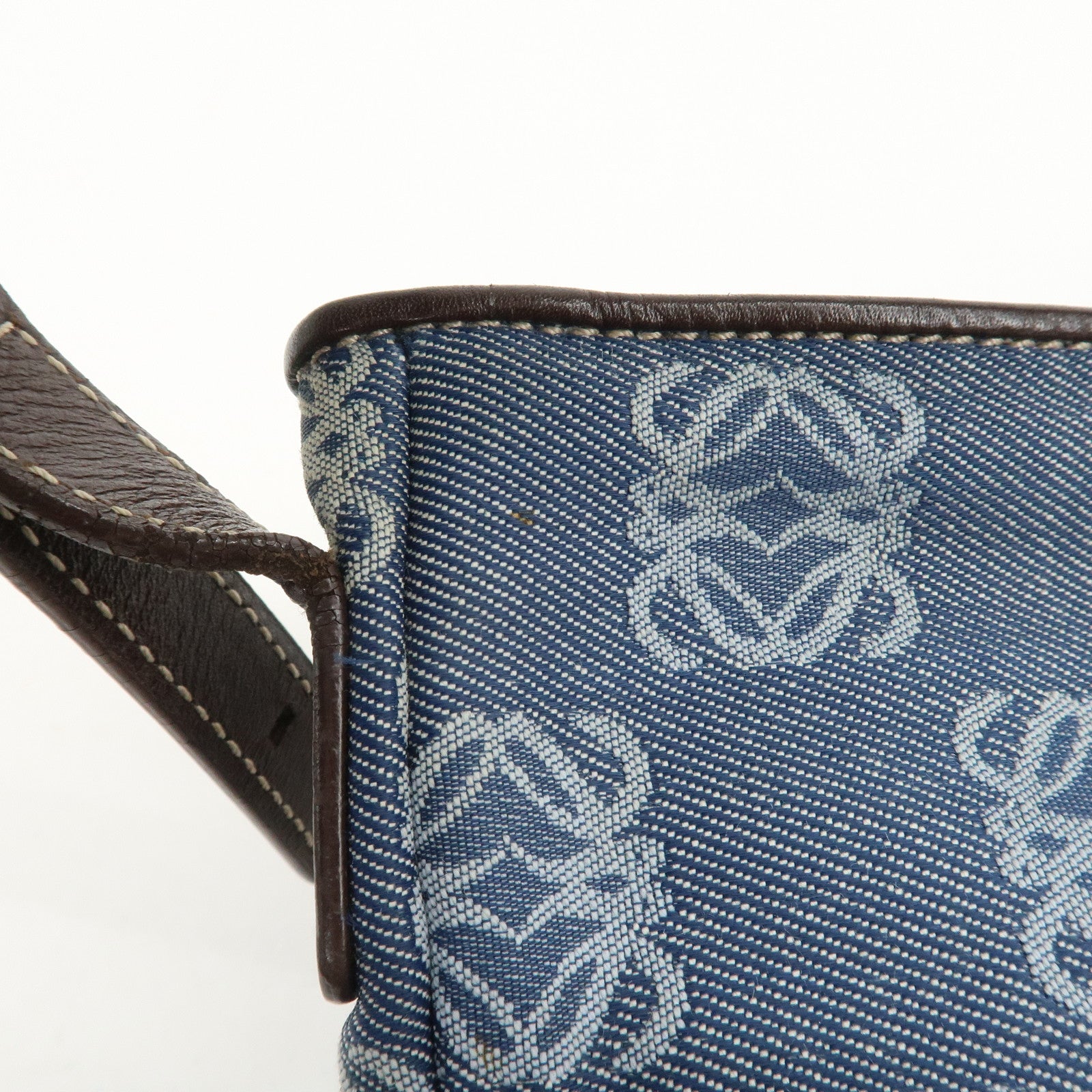 LOEWE Anagram Canvas Leather Shoulder Bag Hand Bag Denim Brown