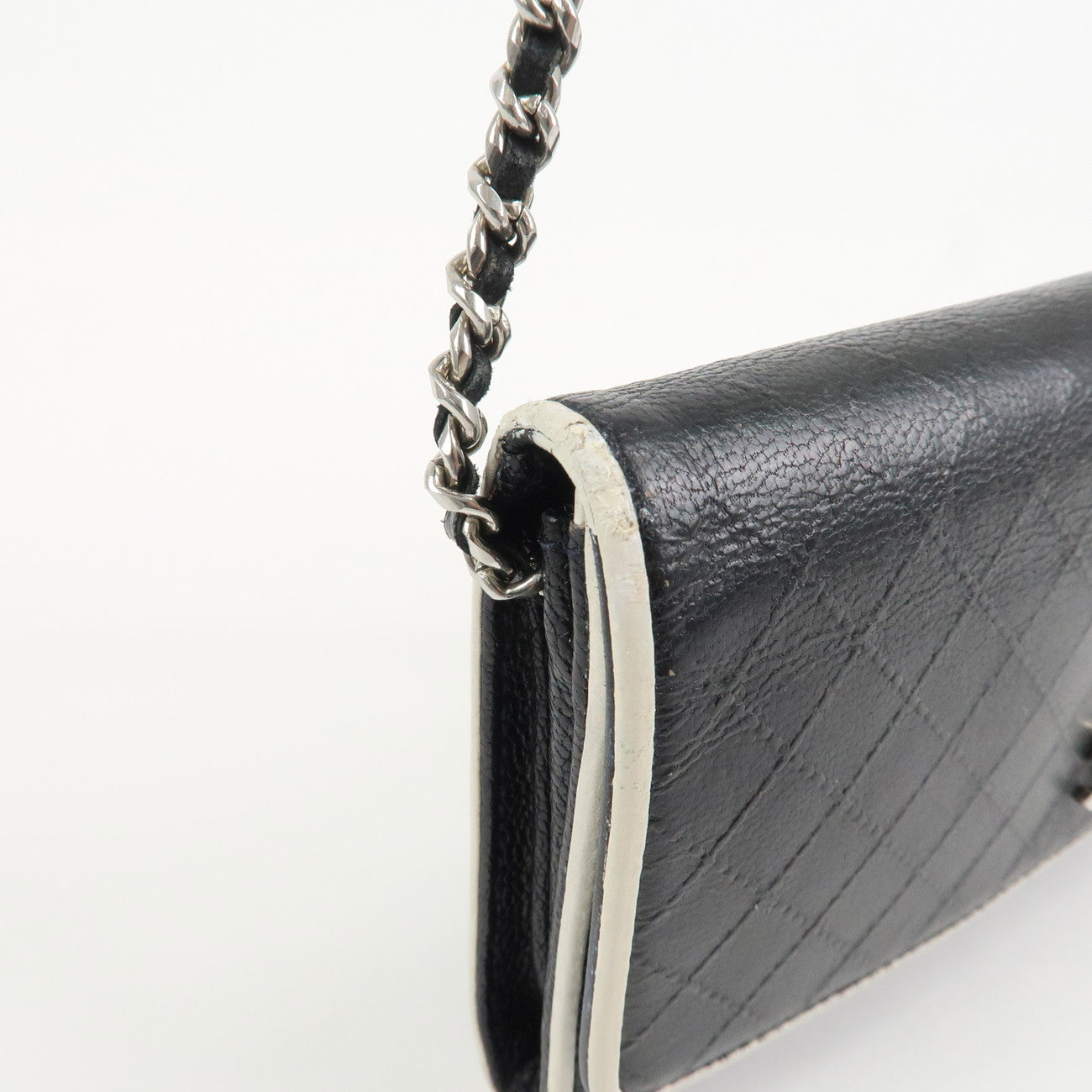 CHANEL Matelasse Leather Chain Long Wallet Dark Navy Bicolore Used