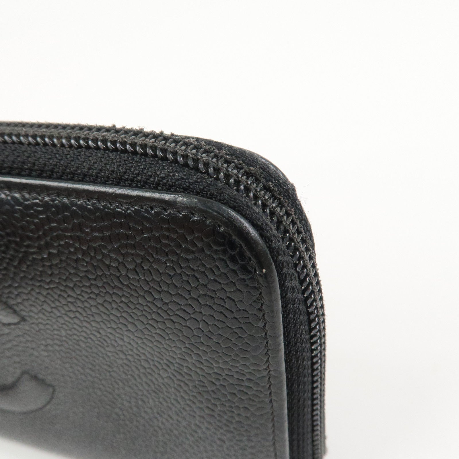 CHANEL COCO Mark Caviarskin Round Zippy Long Wallet Black A13228