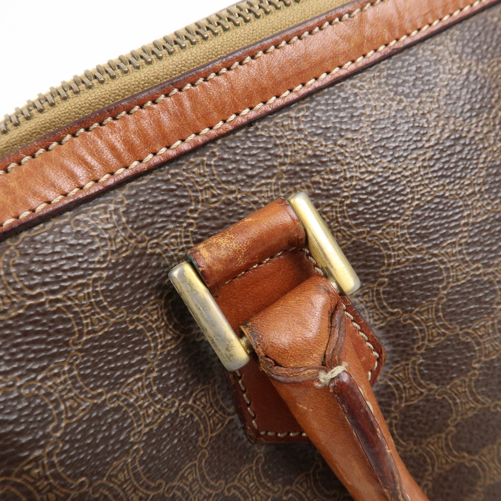 CELINE Macadam PVC Leather Boston Bag Hand Bag Brown