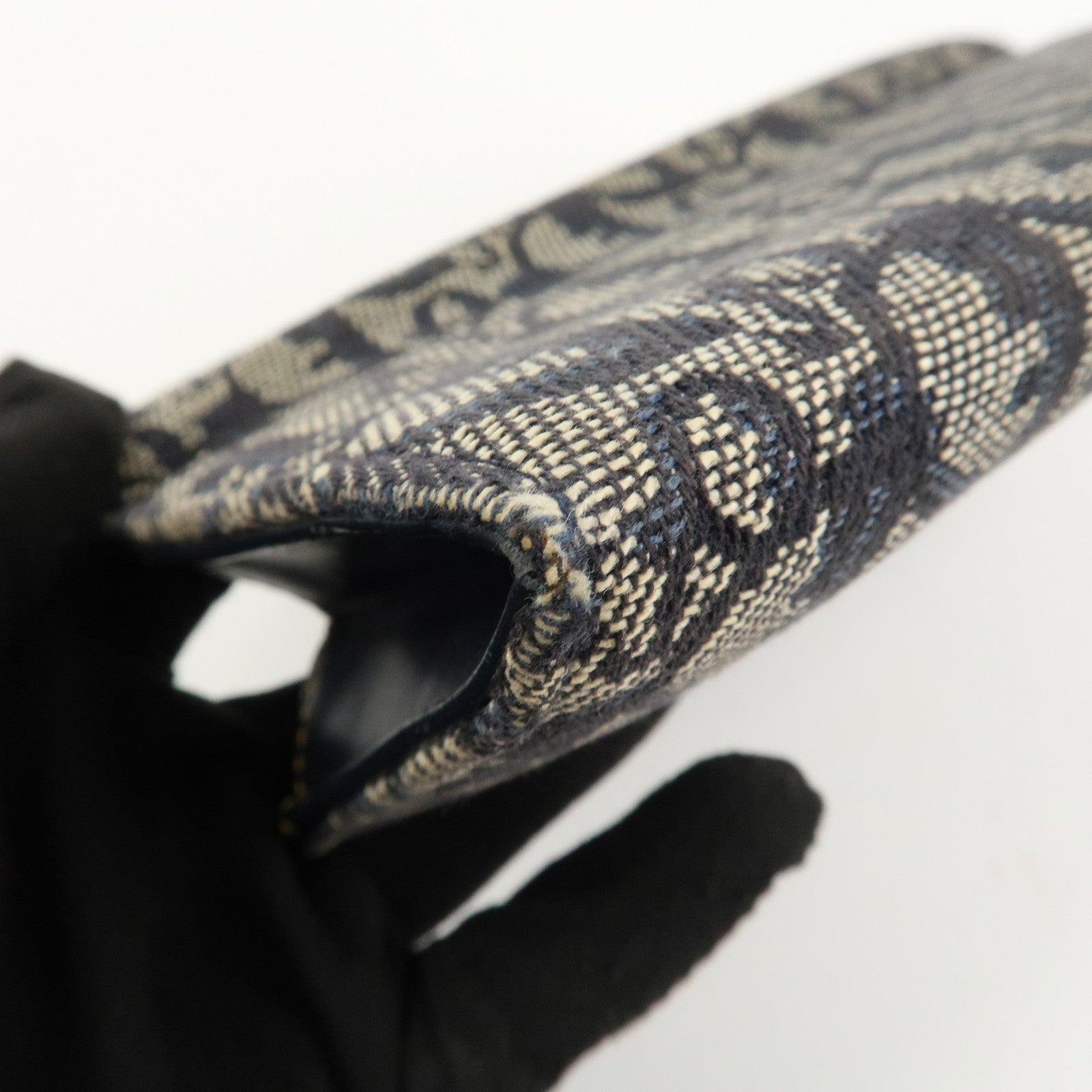 Christian Dior Trotter Canvas Saddle Bi-Fold Long Wallet Navy Used