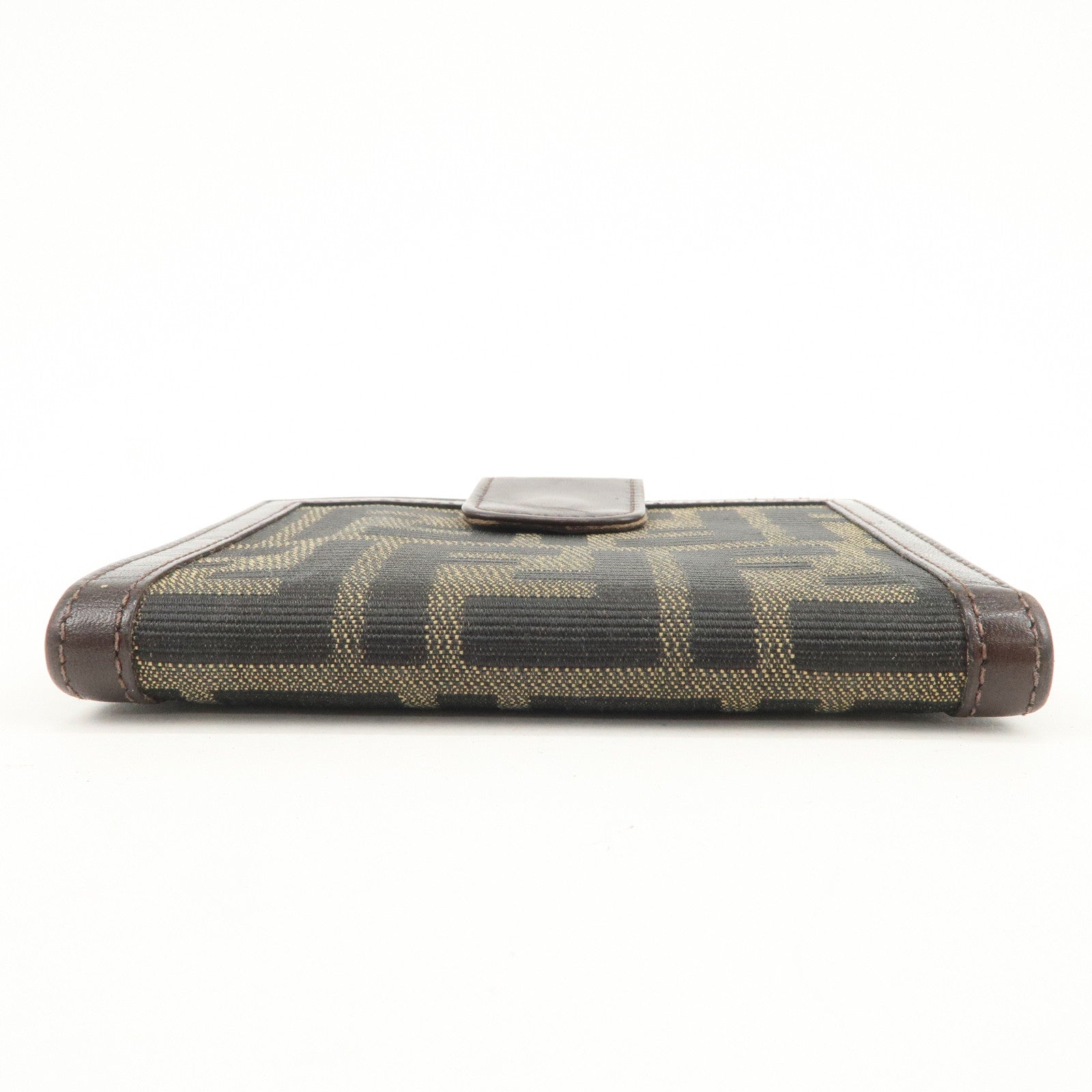 FENDI Zucca Logo Canvas Leather Compact Wallet Brown 12671