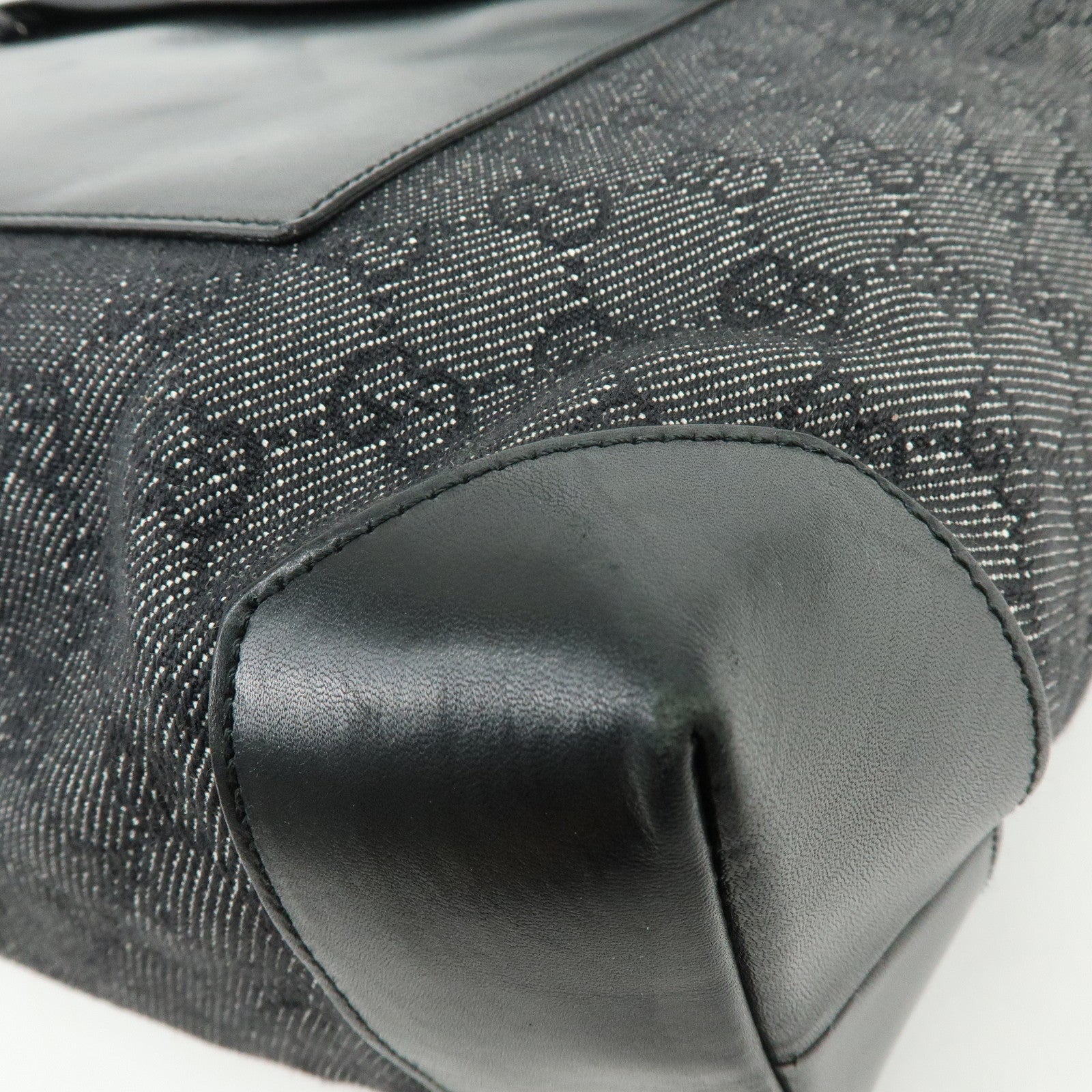 GUCCI GG Canvas Leather Tote Bag Shoulder Bag Black 34339