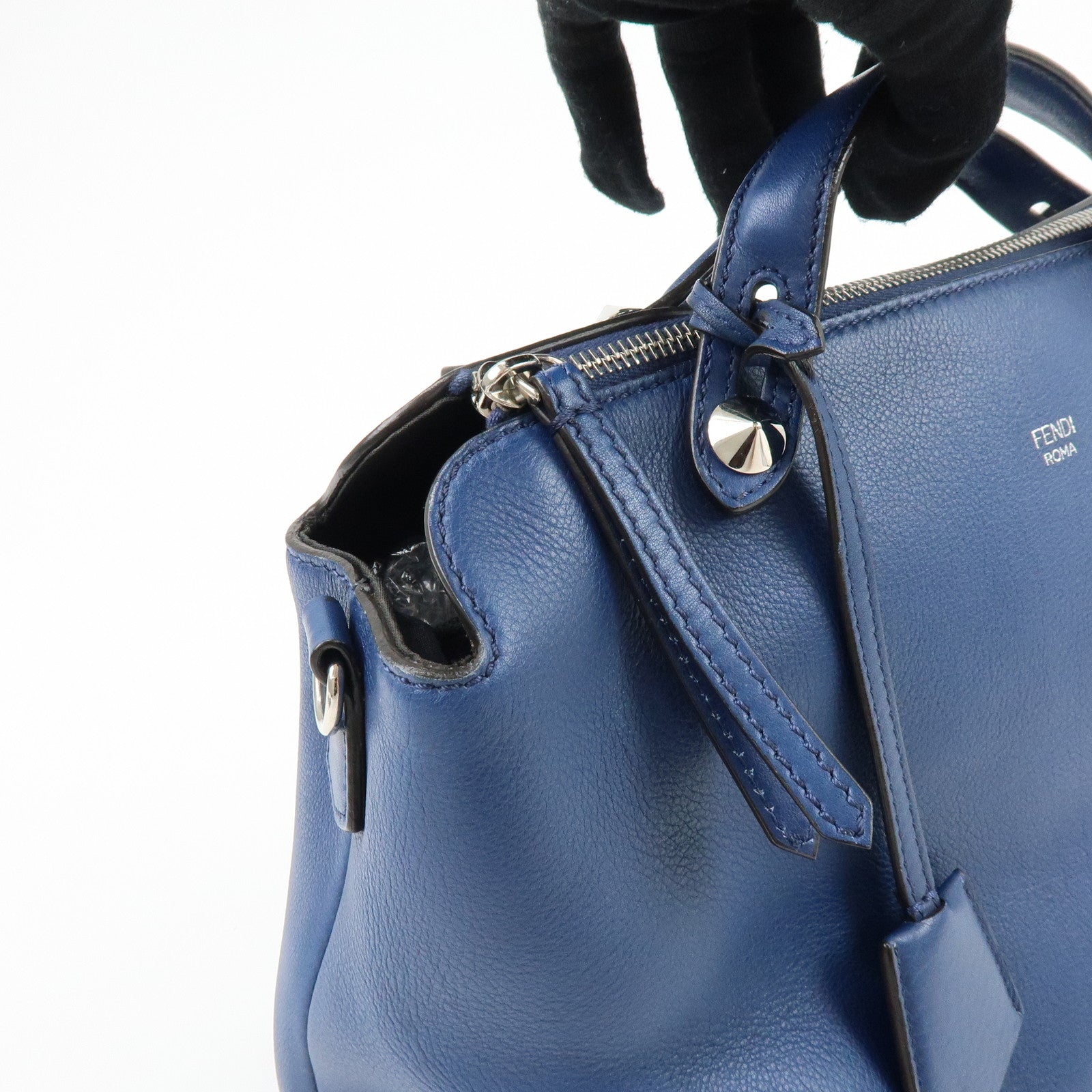 FENDI By The Way Leather 2Way Bag Hand Bag Shoulder Bag Blue 8BL124