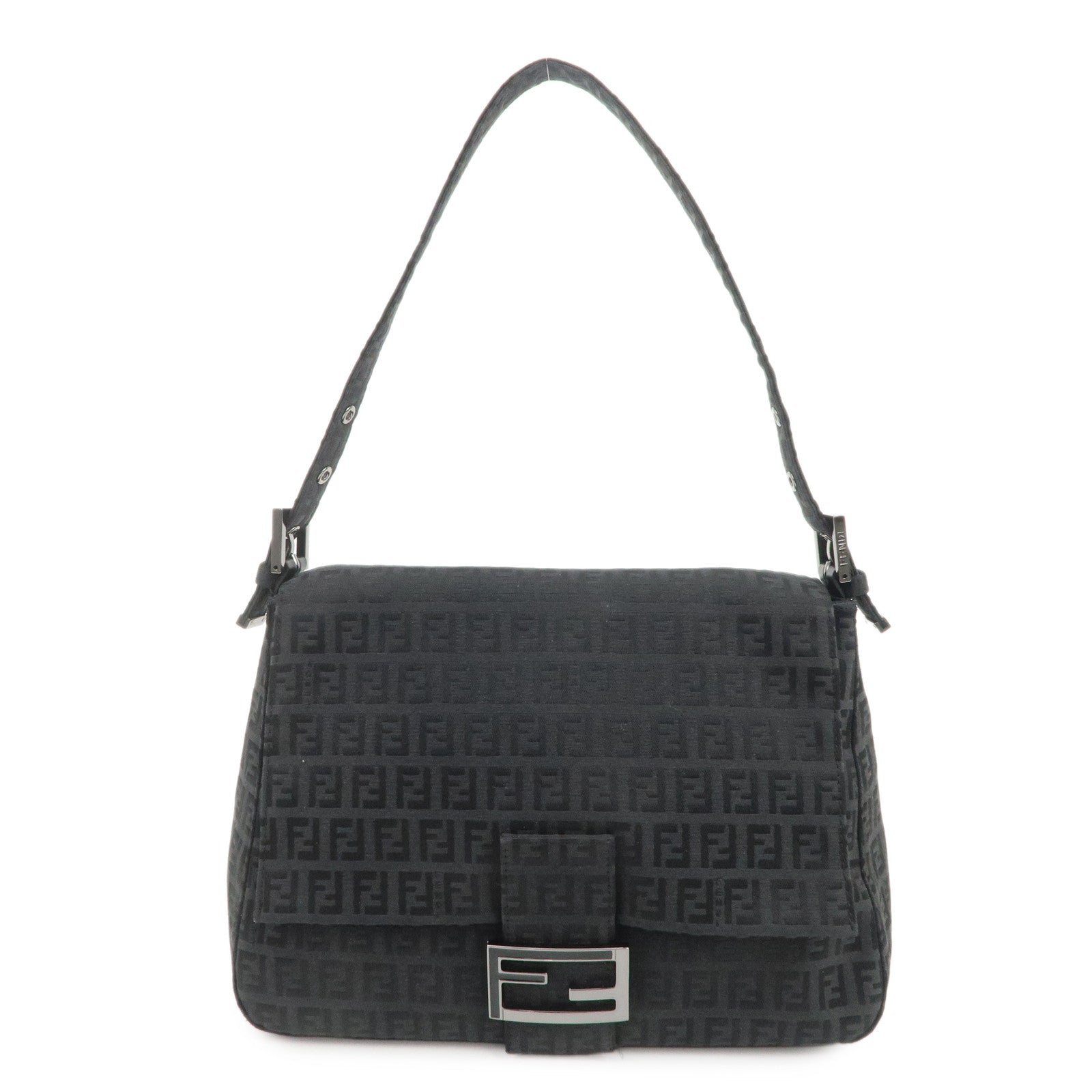 FENDI Mamma Baguette Zucchino Leather Canvas Shoulder Bag 8BR001