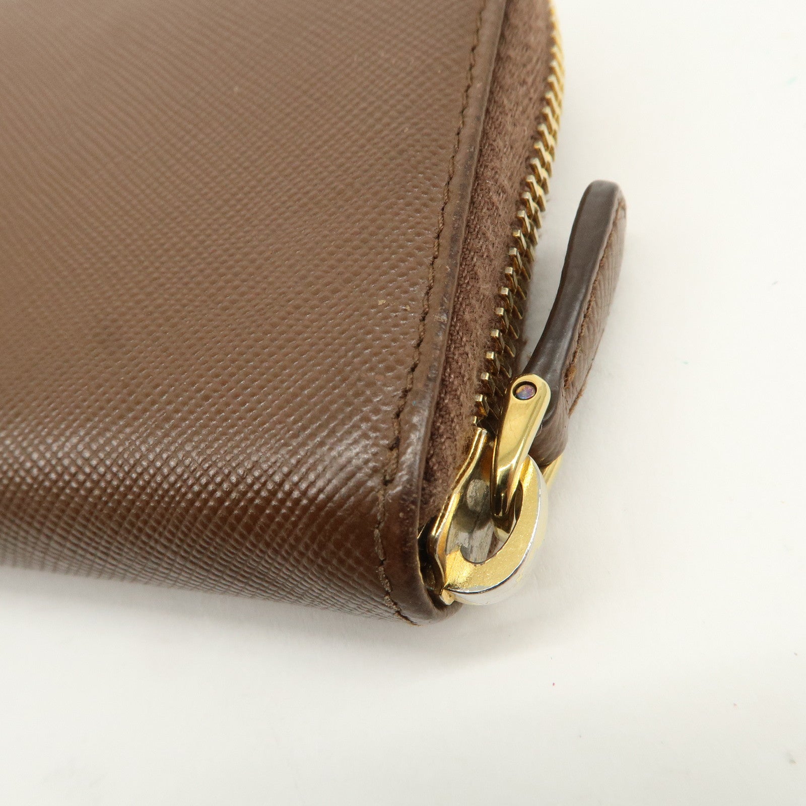 PRADA Triangle Logo Saffiano Leather Coin Case Coin Purse Brown