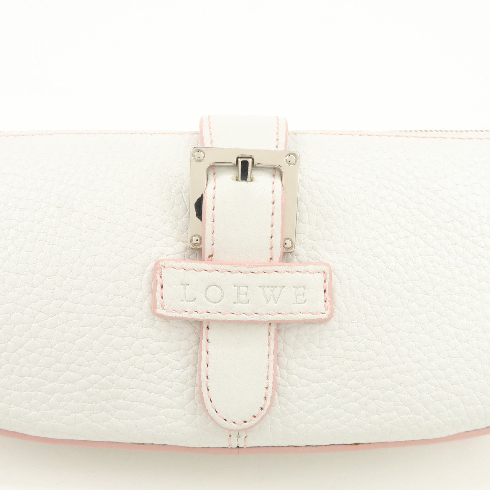 LOEWE Senda Leather Shoulder Bag Hand Bag Half Moon White