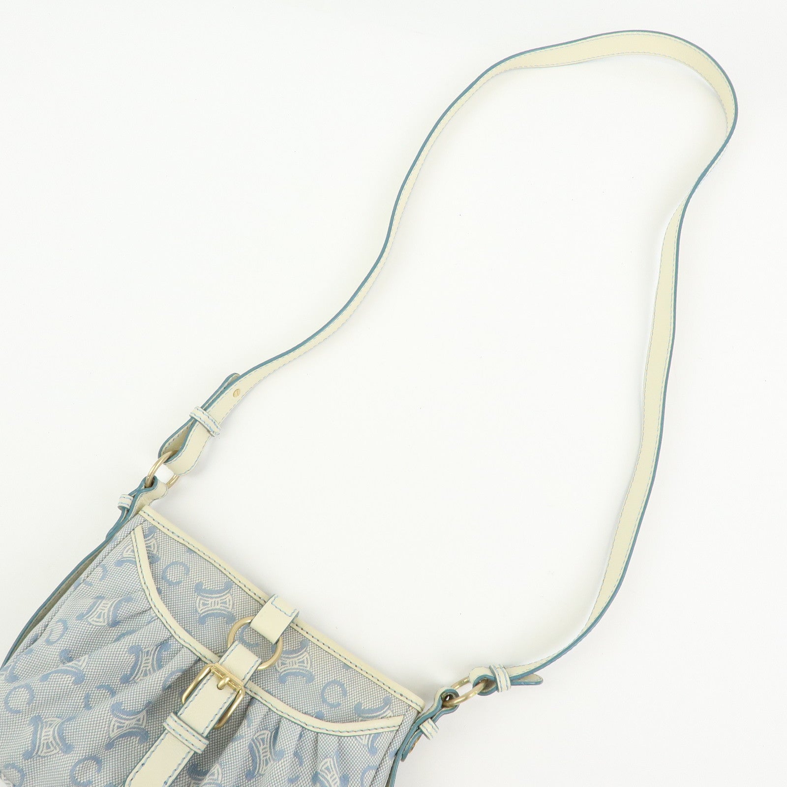 CELINE Macadam Canvas Leather Shoulder Bag Crossbody Bag Light Blue