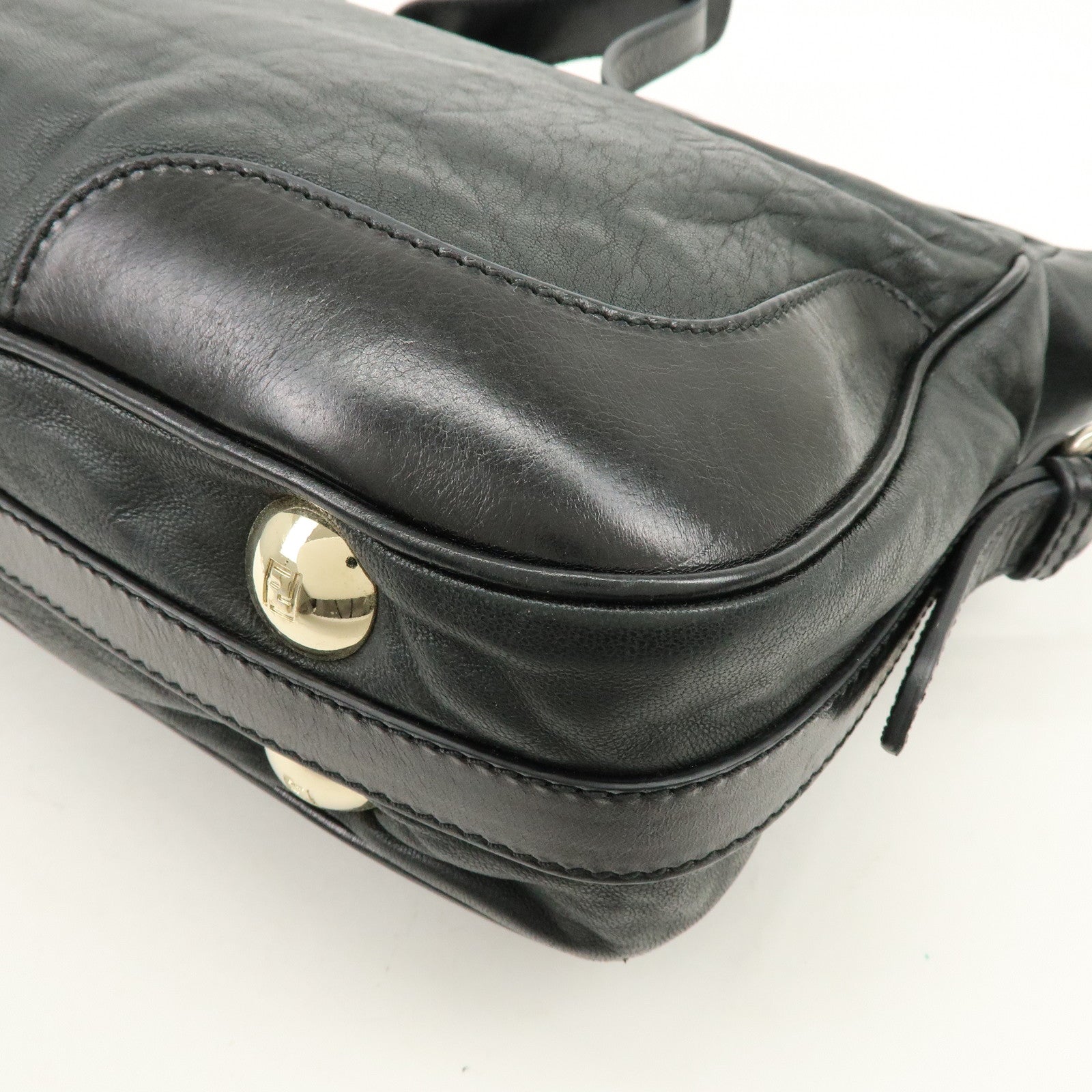 FENDI Leather 2Way Bag Hand Bag Shoulder Bag Black 8BR529