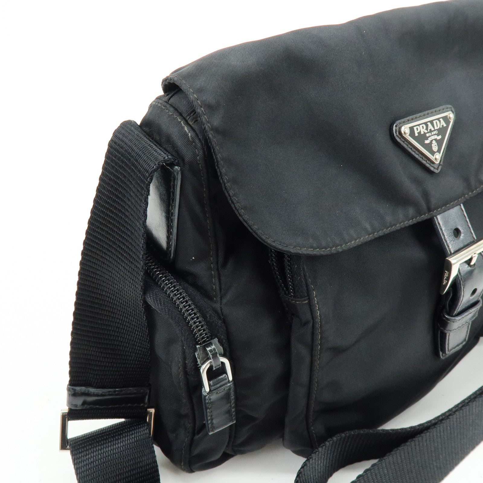 PRADA Triangle Logo Nylon Leather Shoulder Bag Crossbody Bag Black