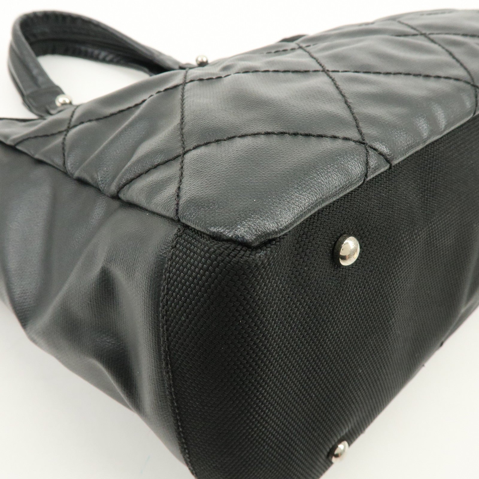 CHANEL PVC Canvas Leather Paris Biarritz MM Tote Hand Bag A34209