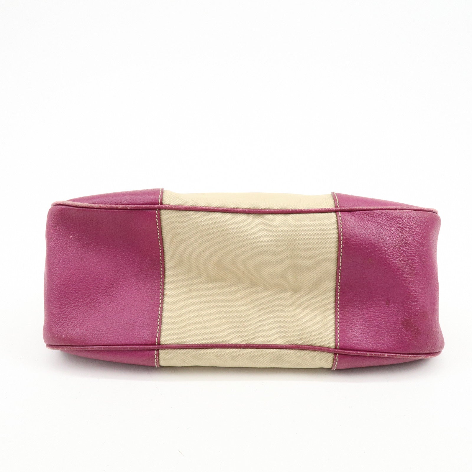 PRADA Triangle Logo Canvas Leather Hand Bag Beige Purple BR0811