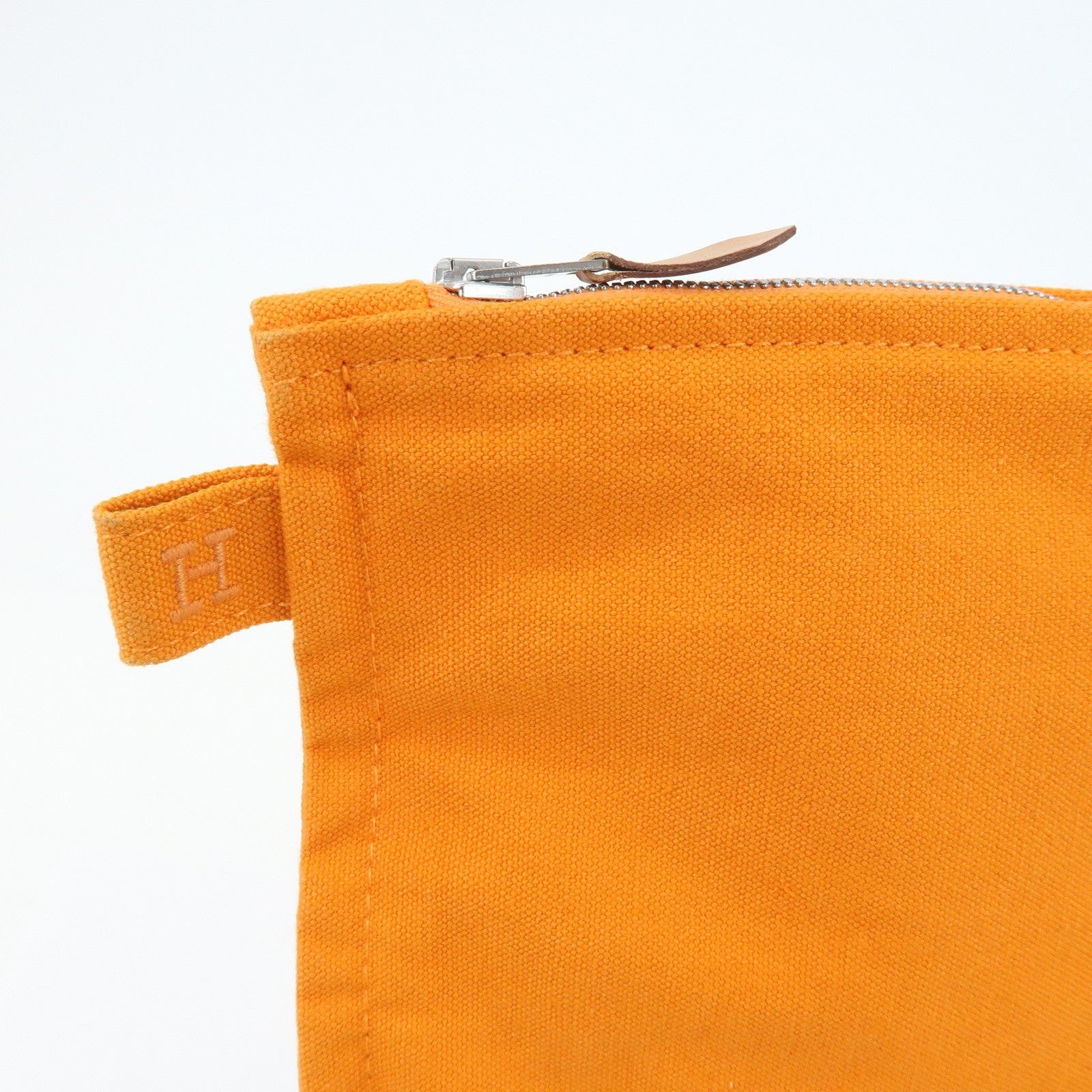 HERMES Cotton Leather Bora Bora GM Flat Pouch Fluorescent Orange