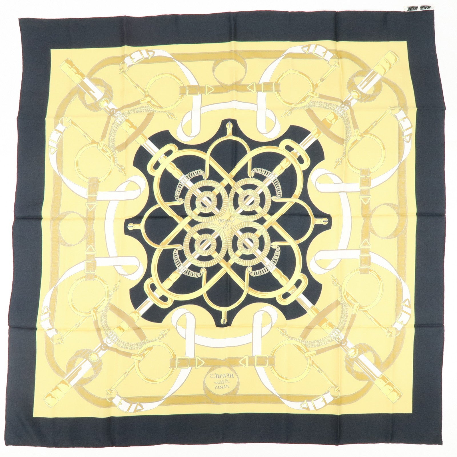 HERMES Carre 90 Set of 2 Silk 100% Scarf Black Gold Bordeaux