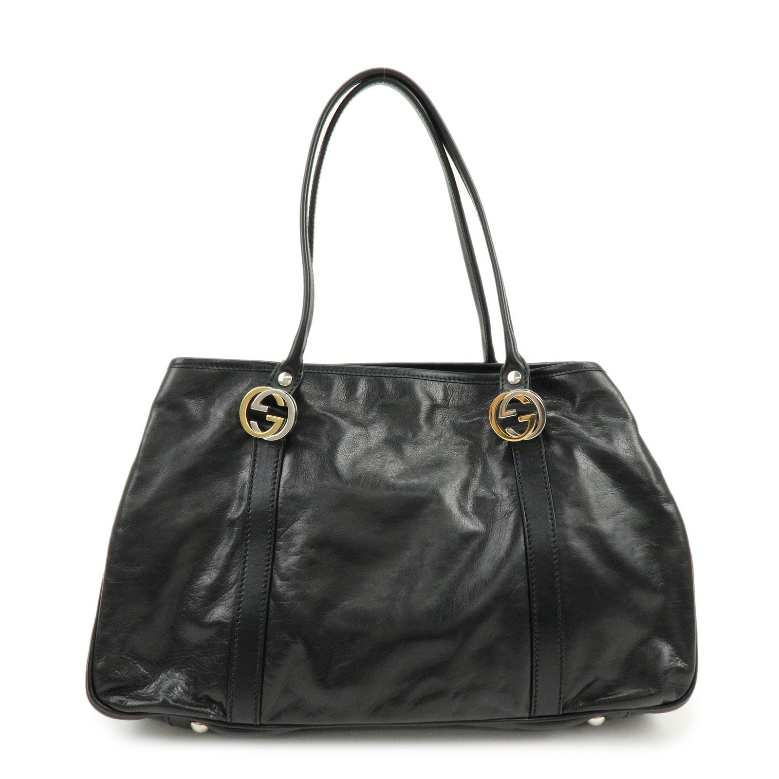 GUCCI Interlocking G Leather Tote Bag Hand Bag Black 232957