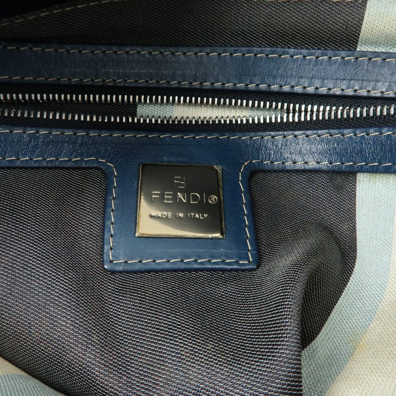 FENDI Mamma Baguette Canvas Shoulder Bag Navy 26325
