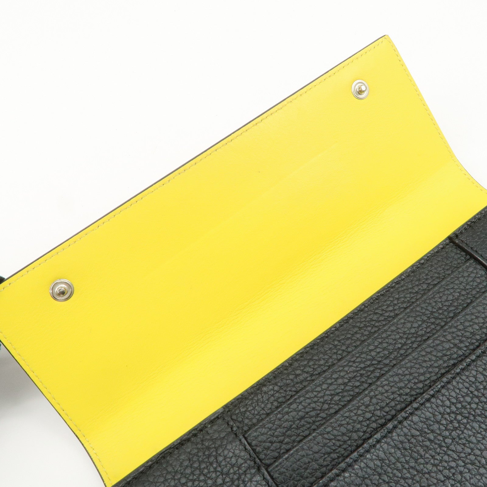 CELINE Logo Glen Calfskin Button Flap Long Wallet Navy