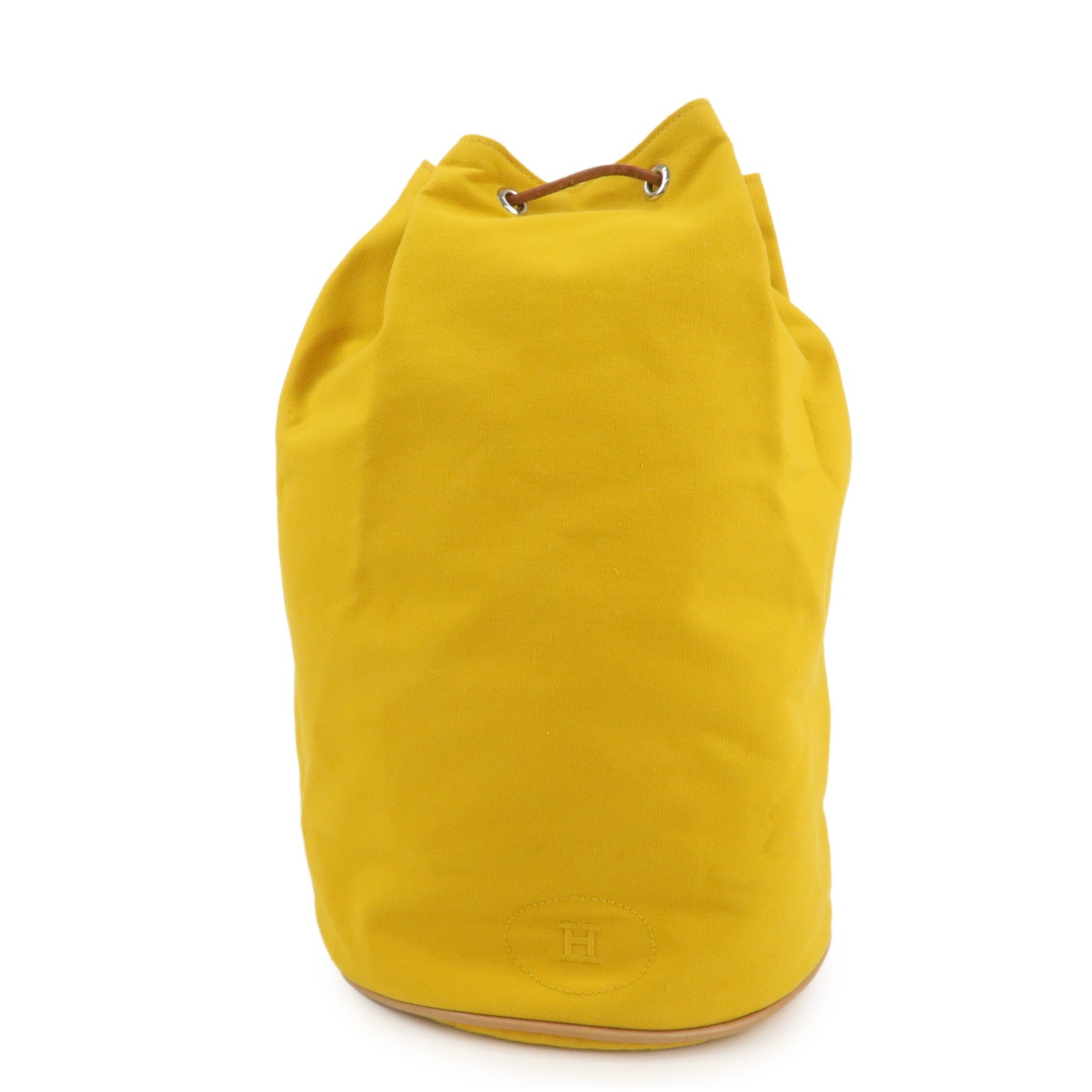 HERMES Porochon Mimil GM Canvas Leather Drawstring Backpack Yellow