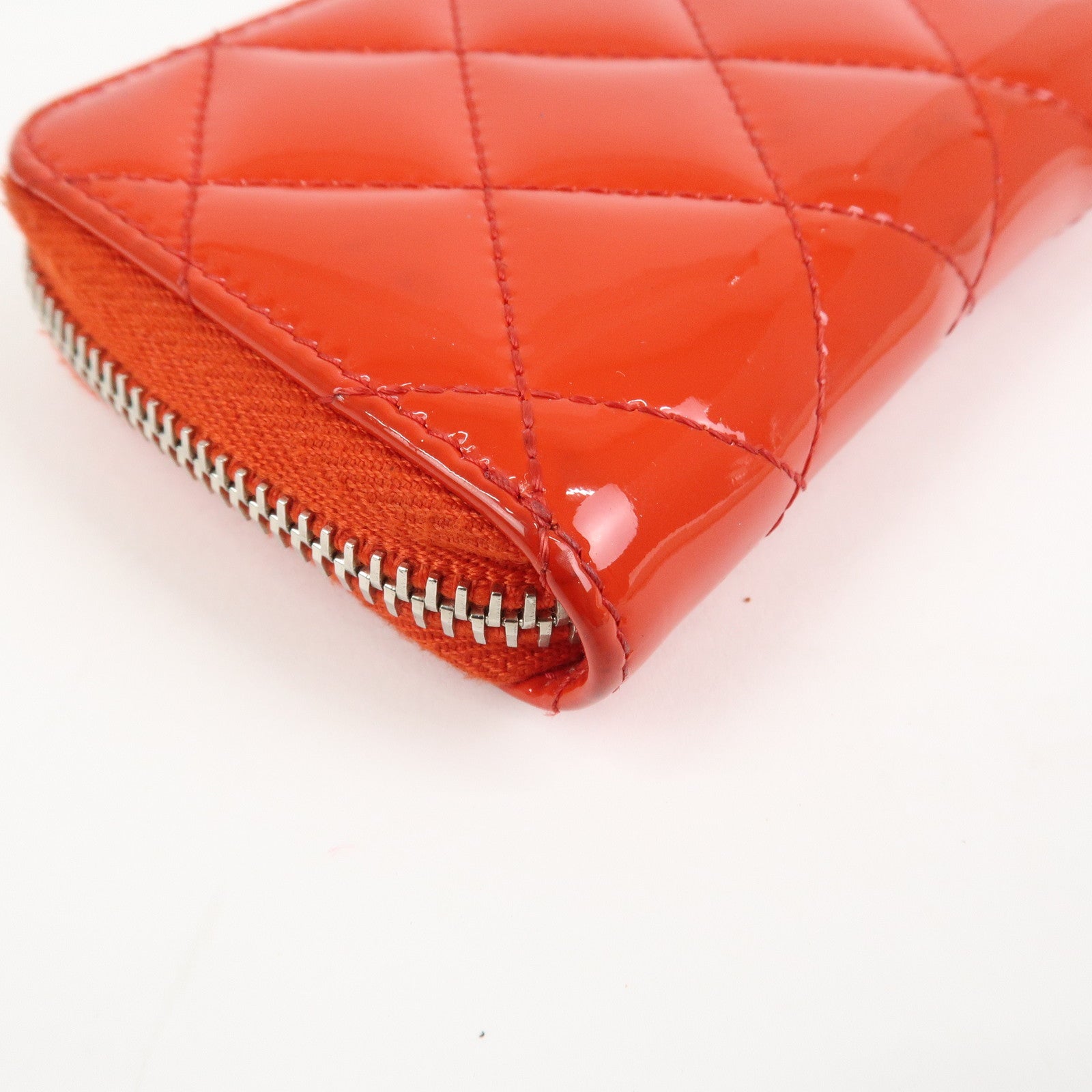 CHANEL Matelasse Patent Leather Card Case Coin Case Red