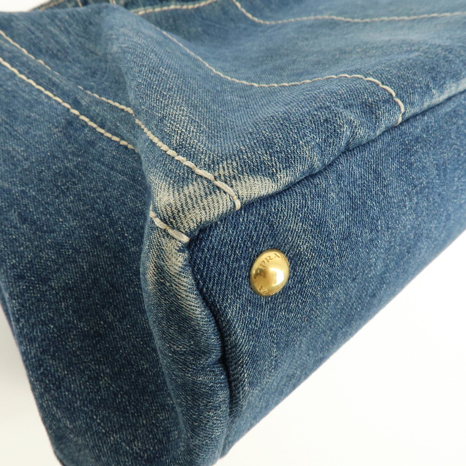 PRADA Logo Canapa Canvas Denim Large Tote Hand Bag Blue BN1872