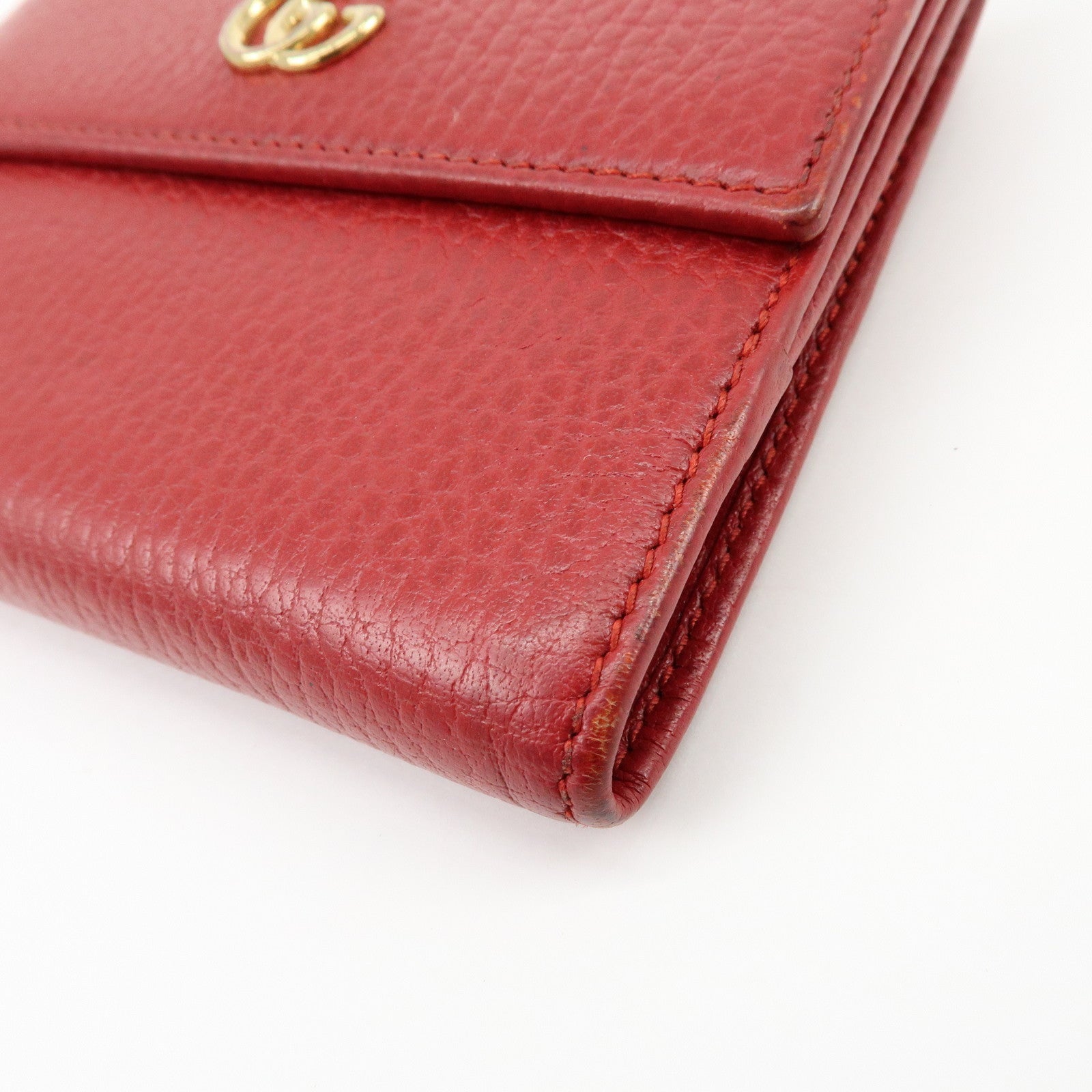 GUCCI Double G Leather Bi-fold Compact Wallet Red 456122