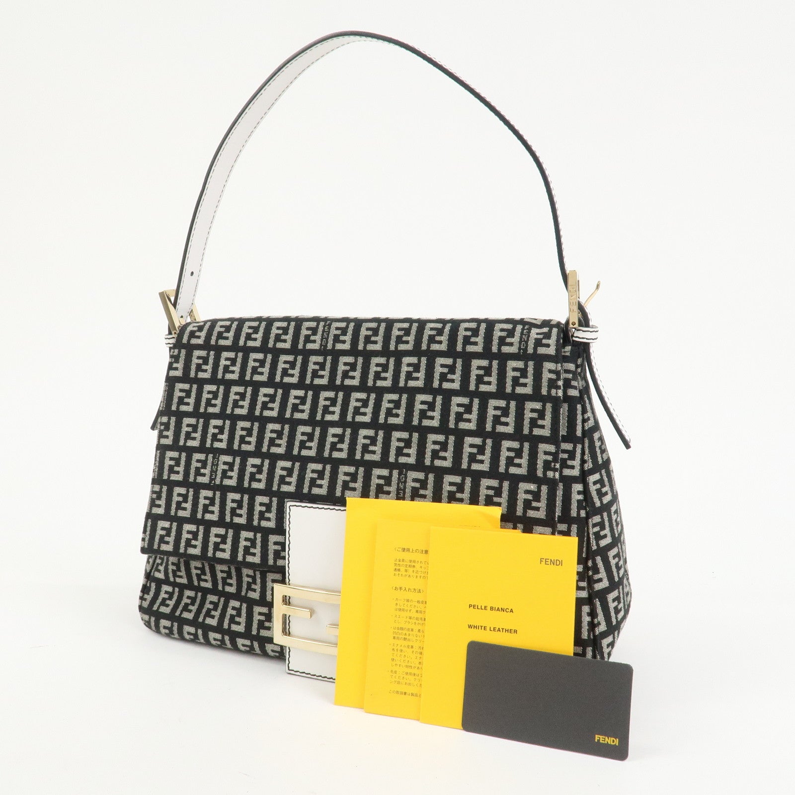 FENDI Mamma Baguette Zucchino Leather Canvas Shoulder Bag 8BR001