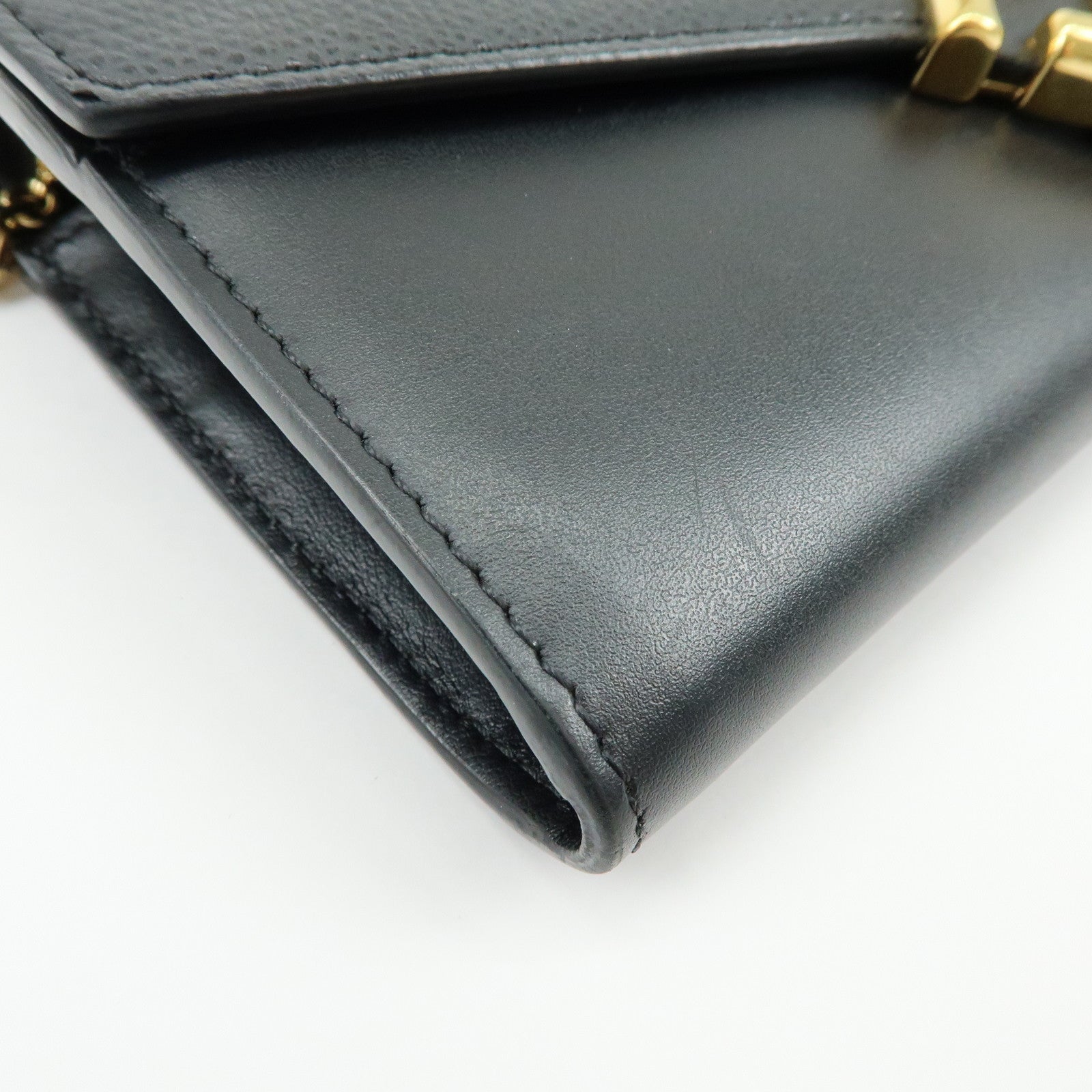 FENDI Leather Chain Wallet WOC Black 8M0365