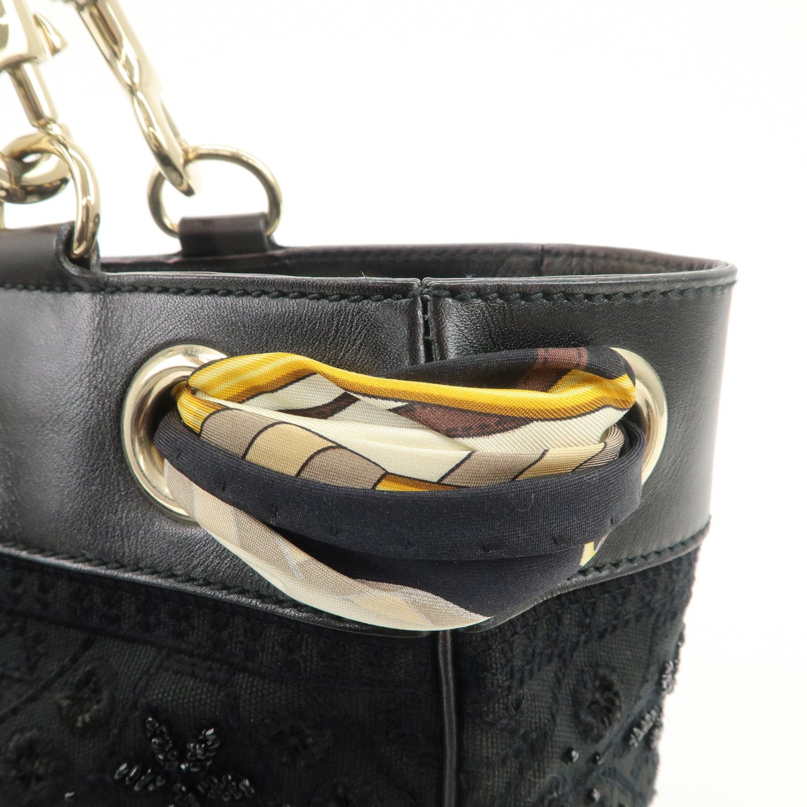 GUCCI Canvas Leather Hand Bag Tote Bag Black 163861