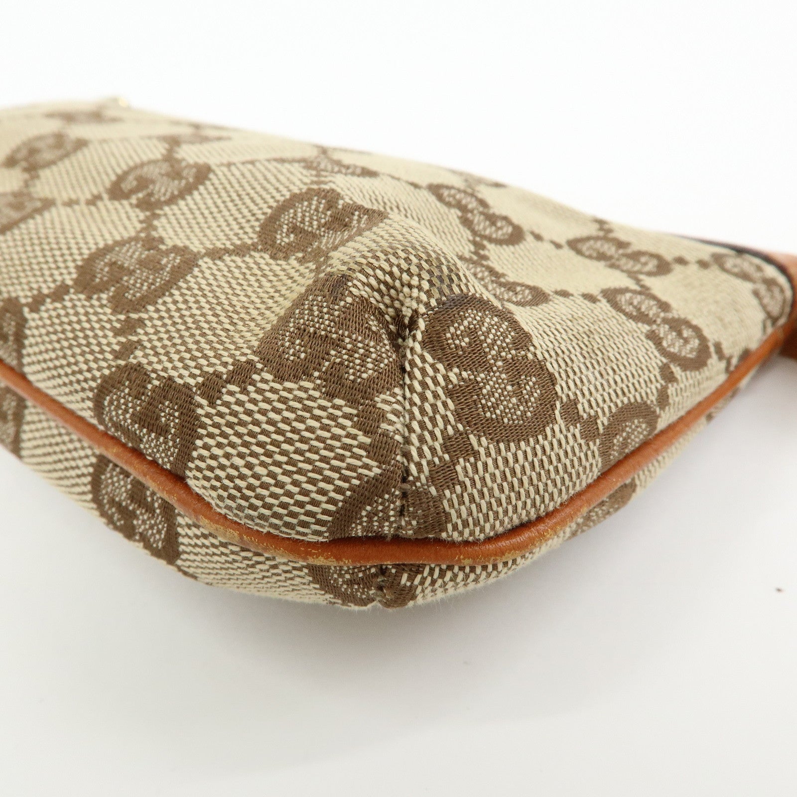 GUCCI Sherry GG Canvas Leather Pouch Hand Bag Beige Camel 152507