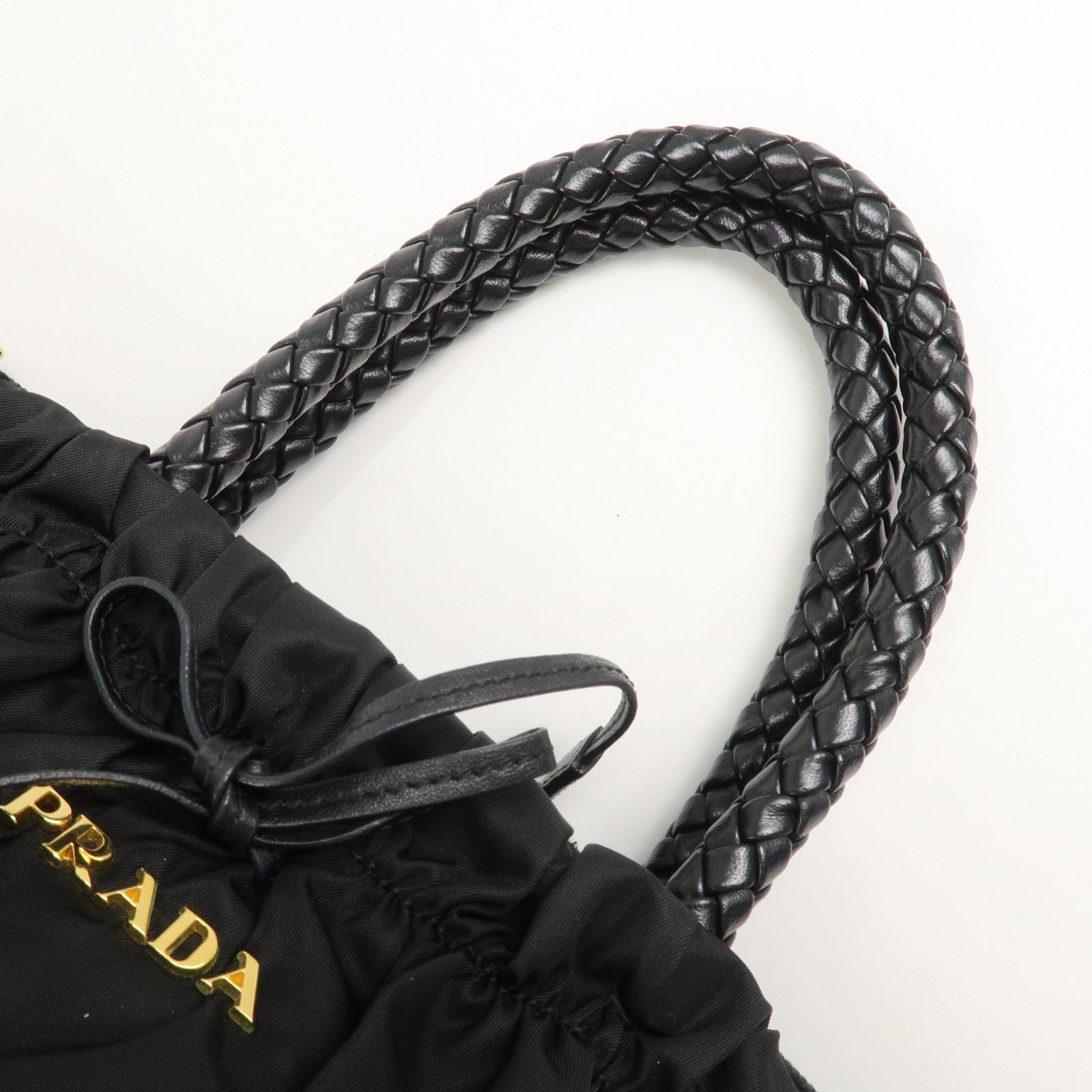 PRADA Logo Nylon Leather 2Way Bag Hand Shoulder Bag Black BN1631