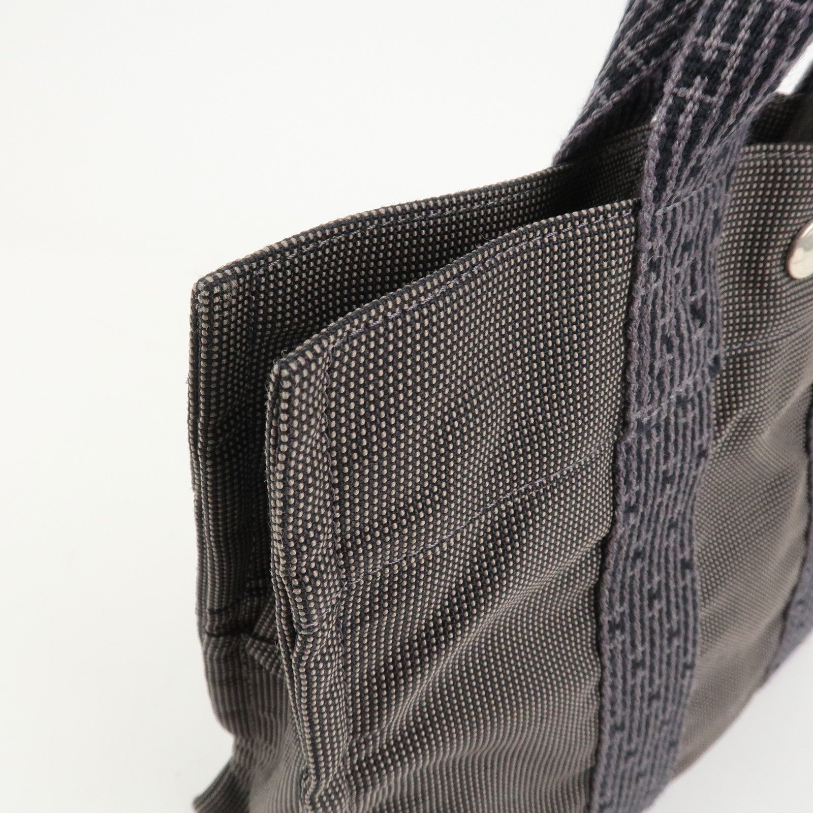 HERMES Herline PM Nylon Canvas Tote Bag Hand Bag Black