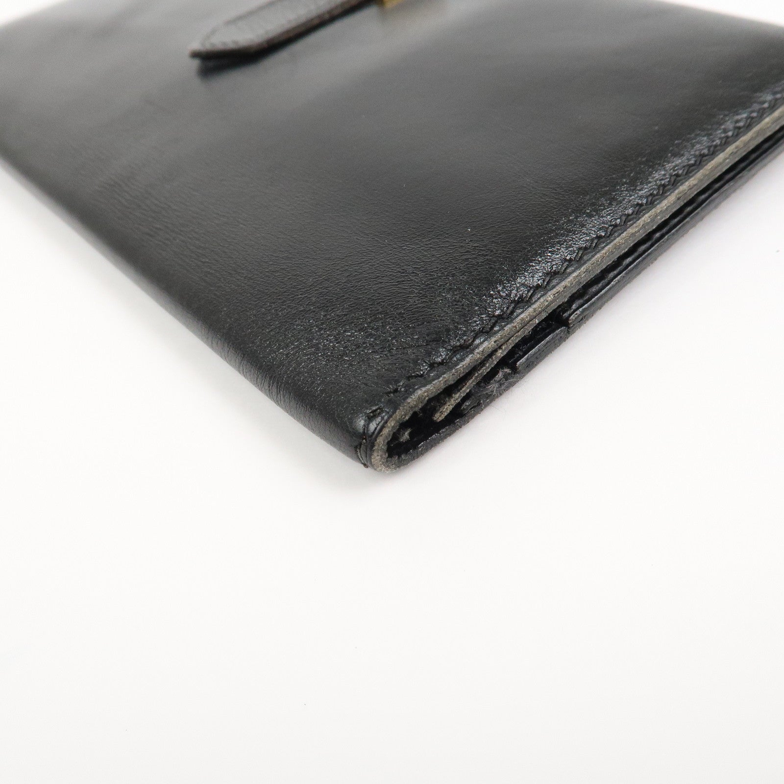 HERMES Box Calf Leather Beant Classic Long Wallet Black