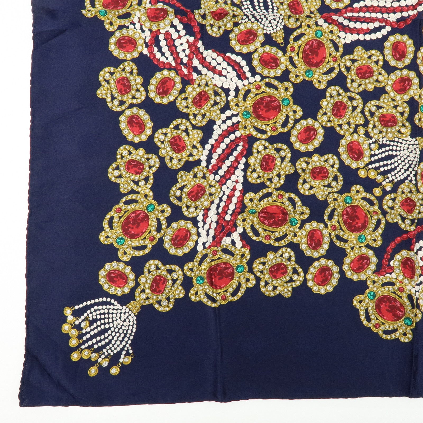 CHANEL Silk 100% Scarf Jewelry Motif Dark Navy Multicolor