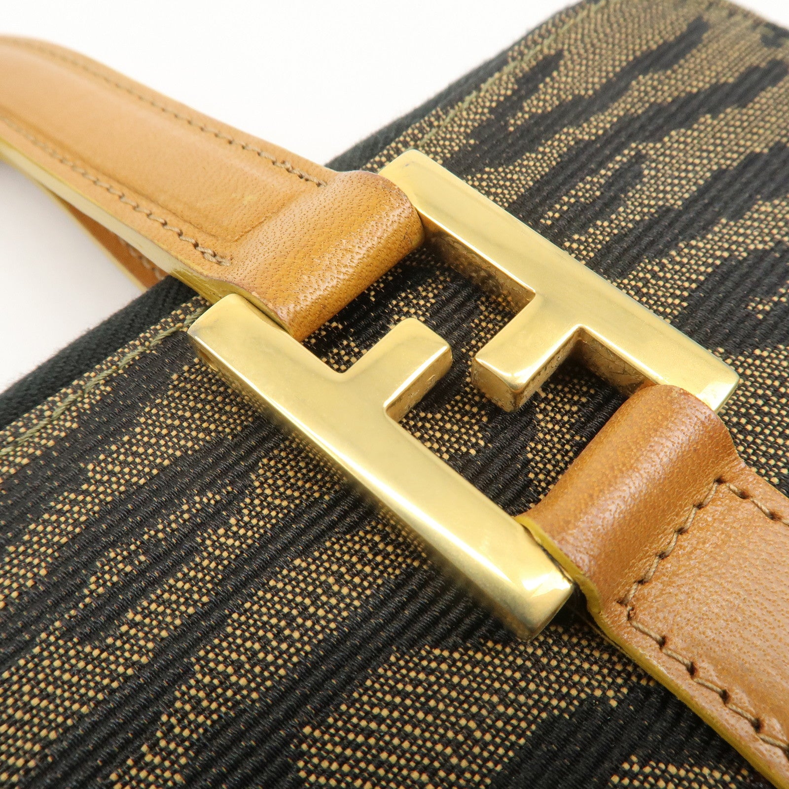 FENDI Logo Canvas Leather Hand Bag Animal Print Yellow Black 26347