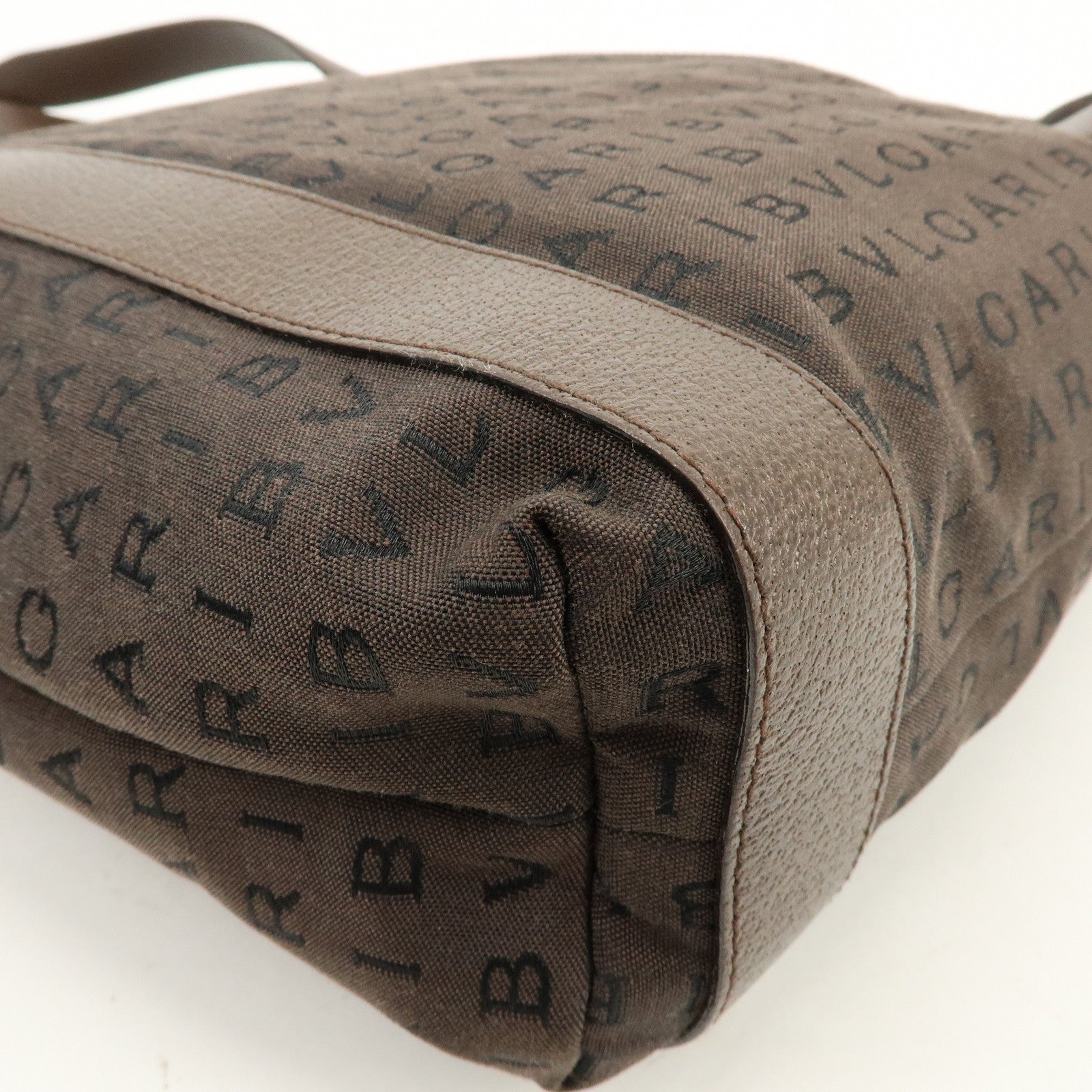 BVLGARI Logomania Canvas Leather Shoulder Bag Tote Bag Brown