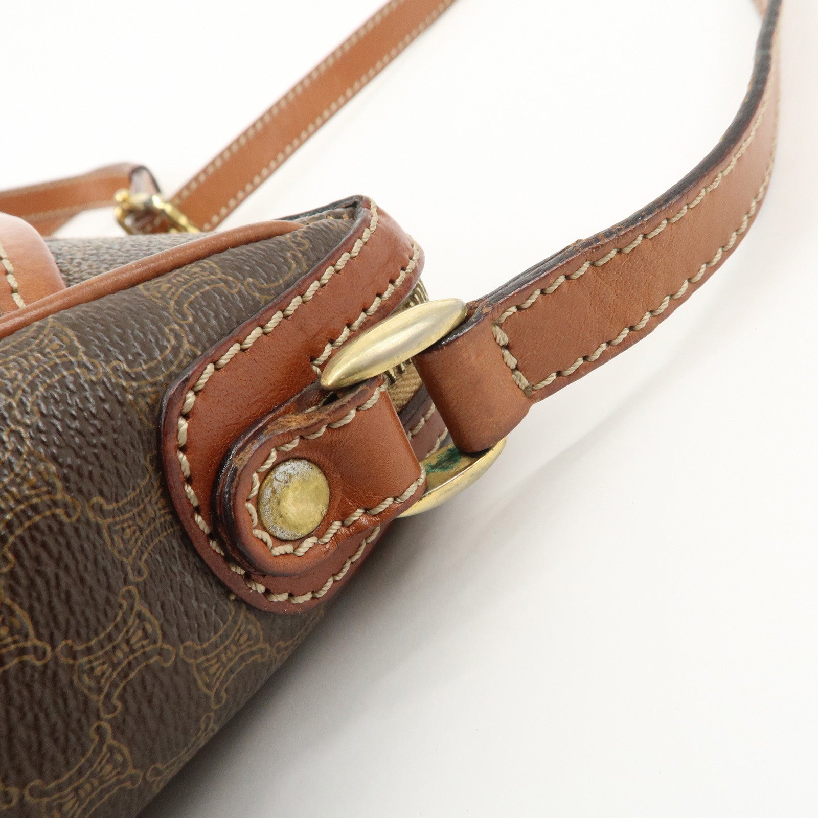 CELINE Macadam Logo Leather Shoulder Bag Brown Gold