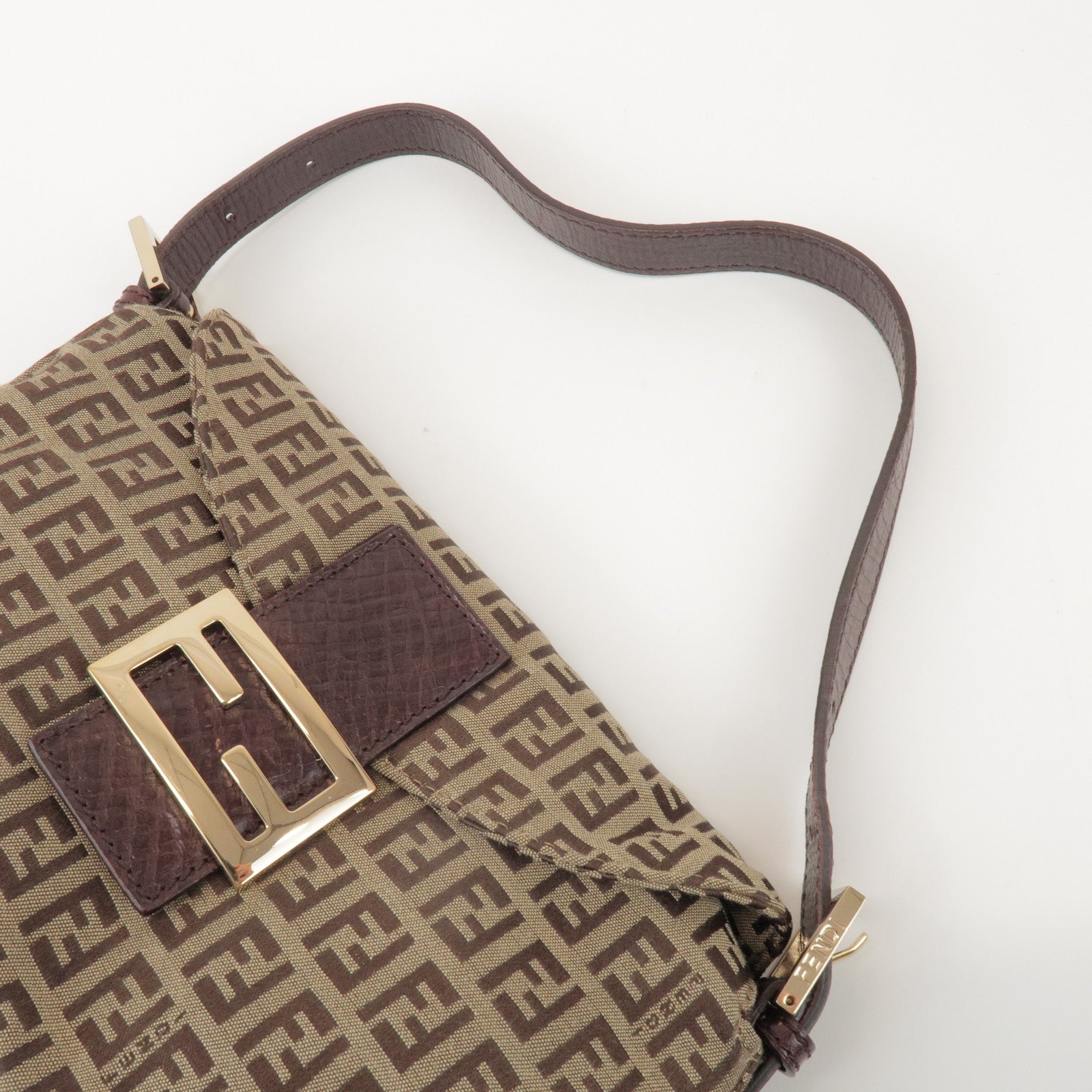 FENDI Zucchino Canvas Leather Hand Bag Brown Beige 8BR003
