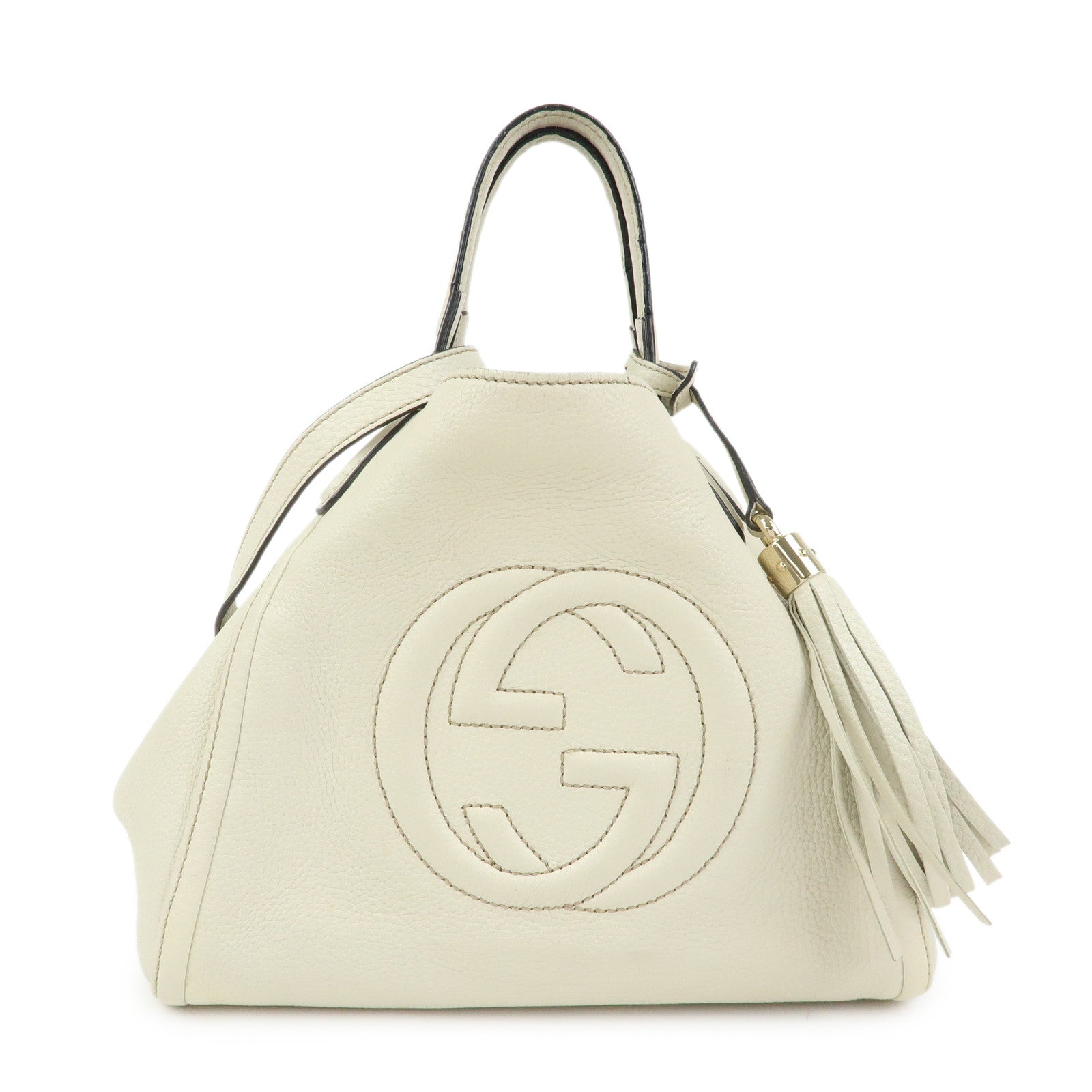 GUCCI SOHO Interlocking G Calf Leather 2Way Hand Bag Ivory 336751