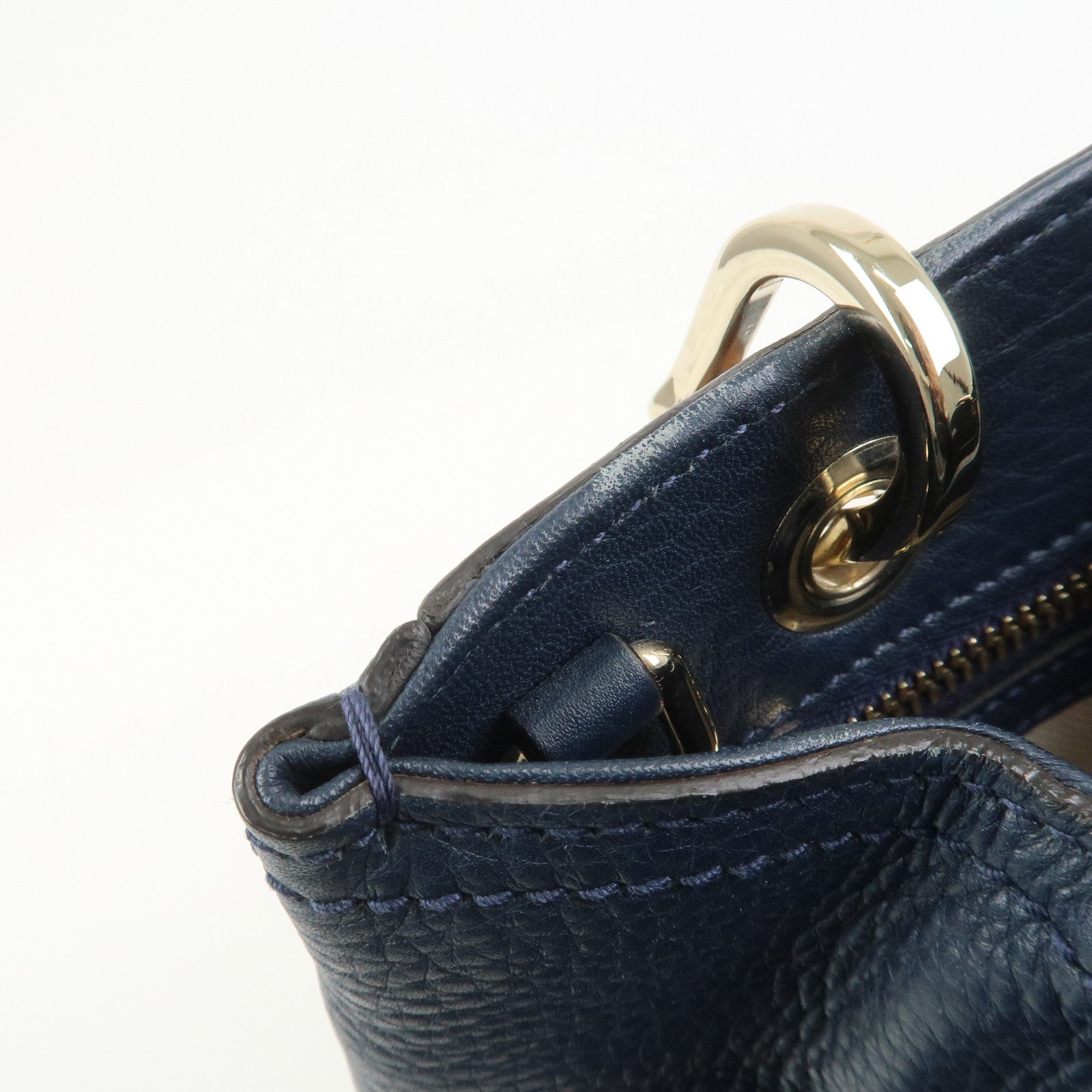 GUCCI Bamboo Shopper Small Leather 2Way Hand Bag Navy 336032