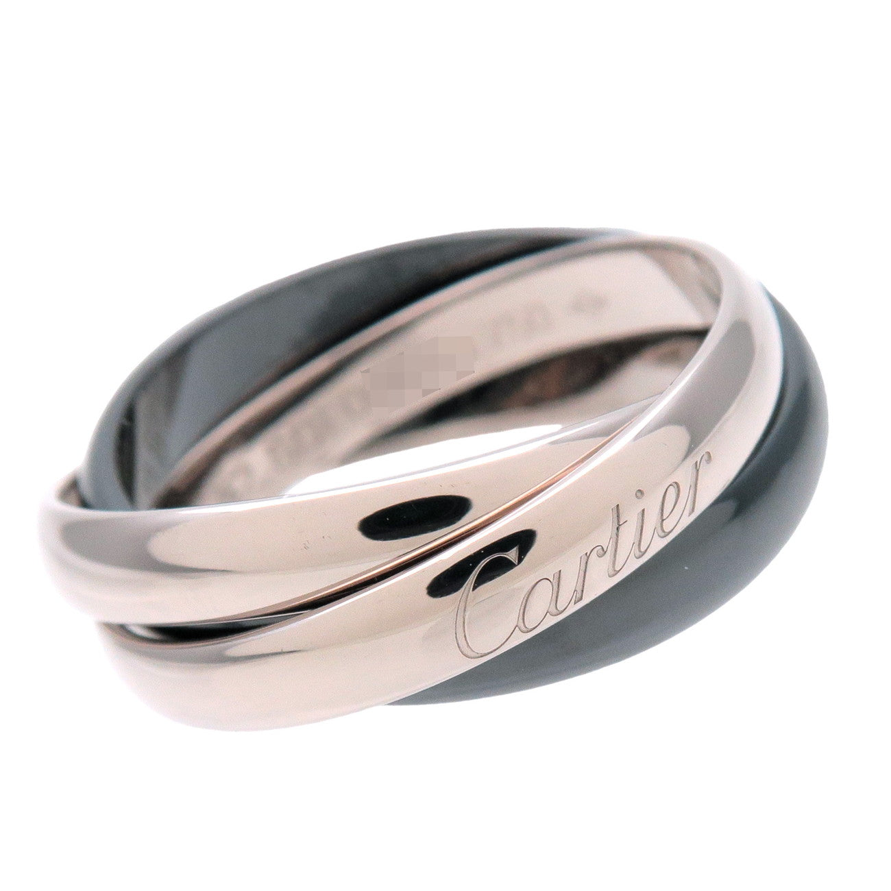 Cartier Trinity Ring MM K18 750WG White Gold Black Ceramic #52 US6