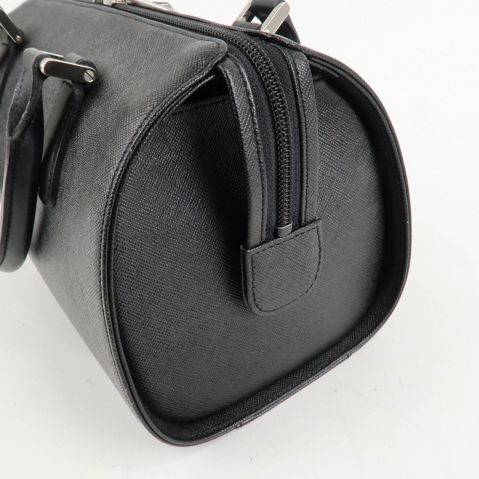 BURBERRY Leather Boston Bag Hand Bag Black Silver HDW Used