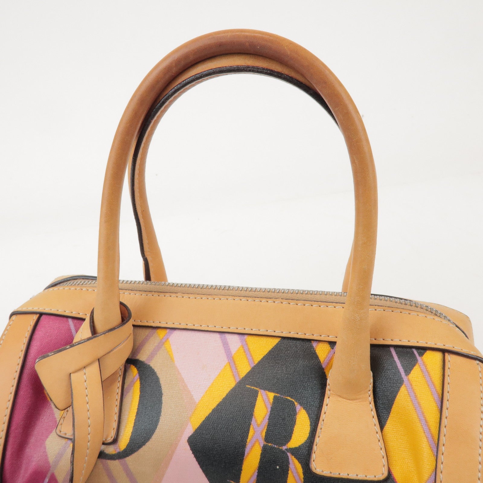 Christian Dior PVC Leather Hand Bag Light Brown Pink Orange