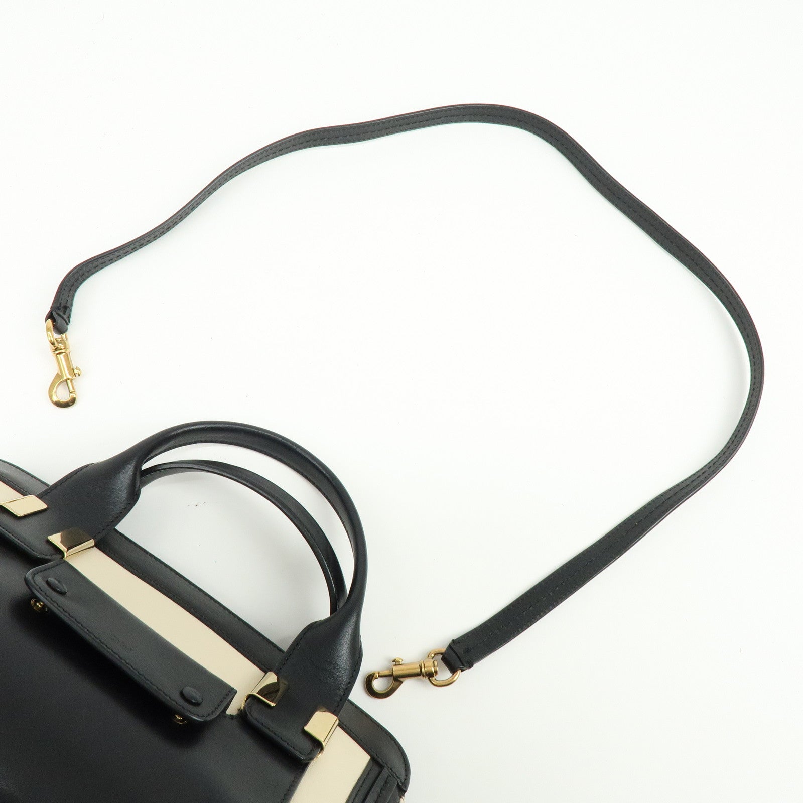Chloe Alice Leather 2Way Bag Hand Bag Shoulder Bag Ivory Black