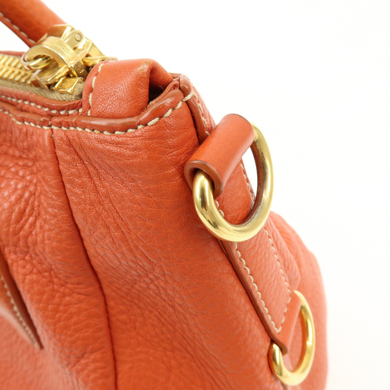 PRADA Logo Leather 2Way Bag Hand Bag Shoulder Bag Orange