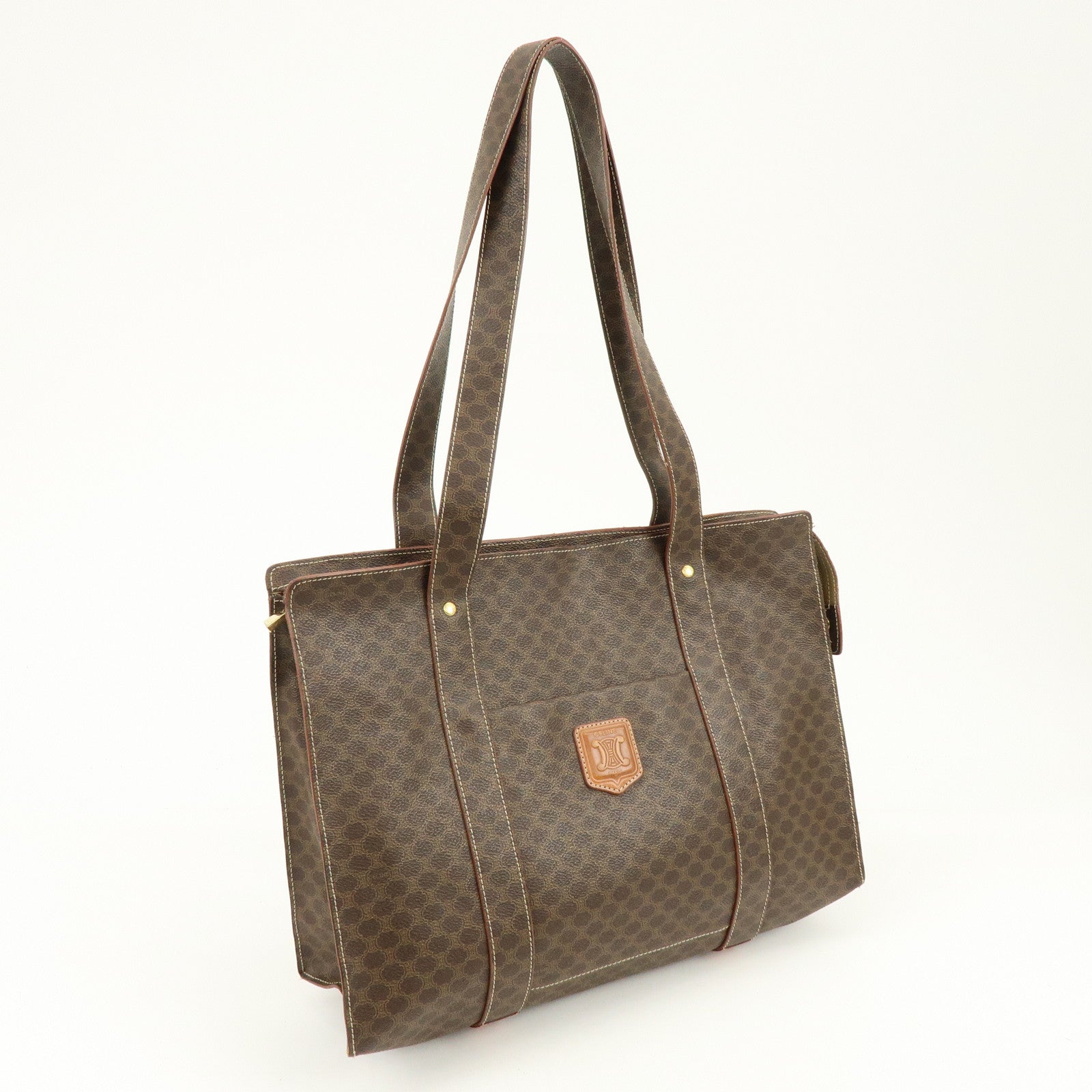 CELINE  Macadam PVC Leather Tote Bag Shoulder Bag Brown